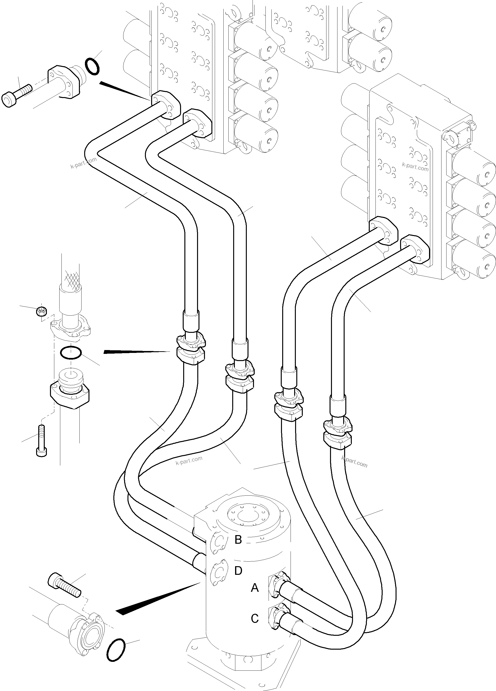 Komatsu parts book diagram for PC5500-6E S/N 15060: PIPE AND HOSE ASSY, CONTROL BLOCKS - ROTARY JOINT