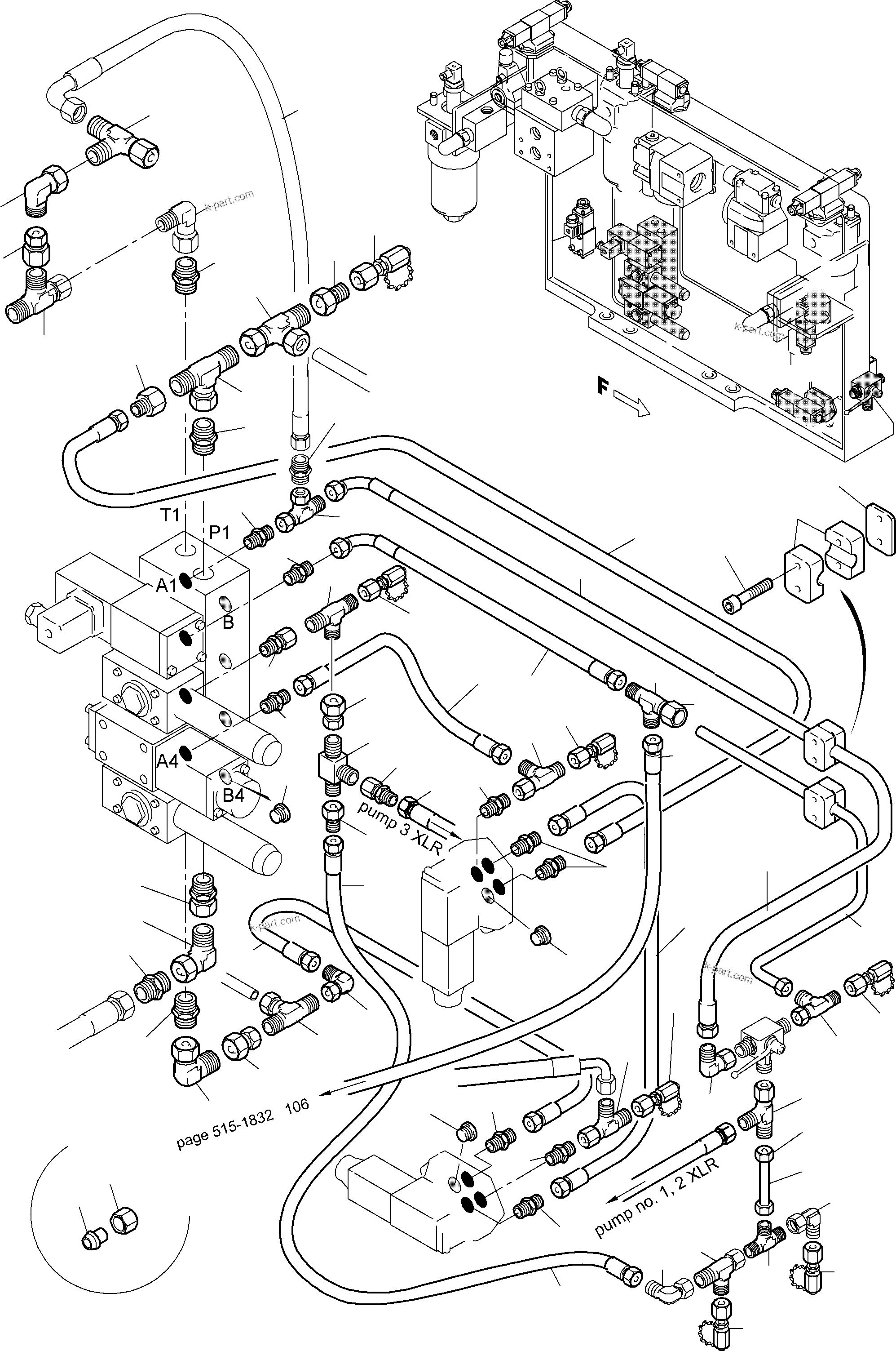 Komatsu parts book diagram for PC5500-6E S/N 15060: PIPES - CONTROL- AND FILTER PLATE, REAR