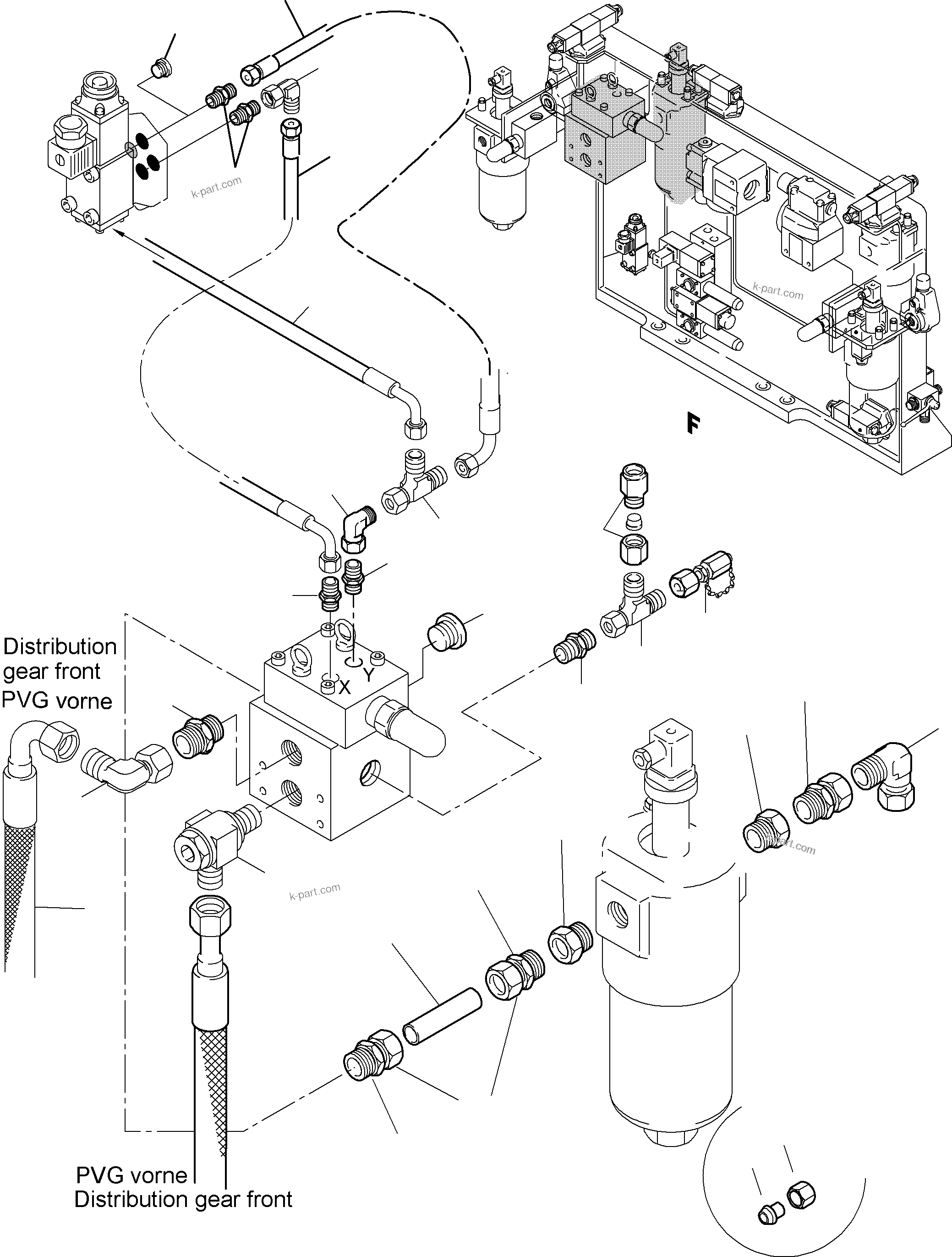 Komatsu parts book diagram for PC5500-6E S/N 15060: PIPES - CONTROL- AND FILTER PLATE, REAR