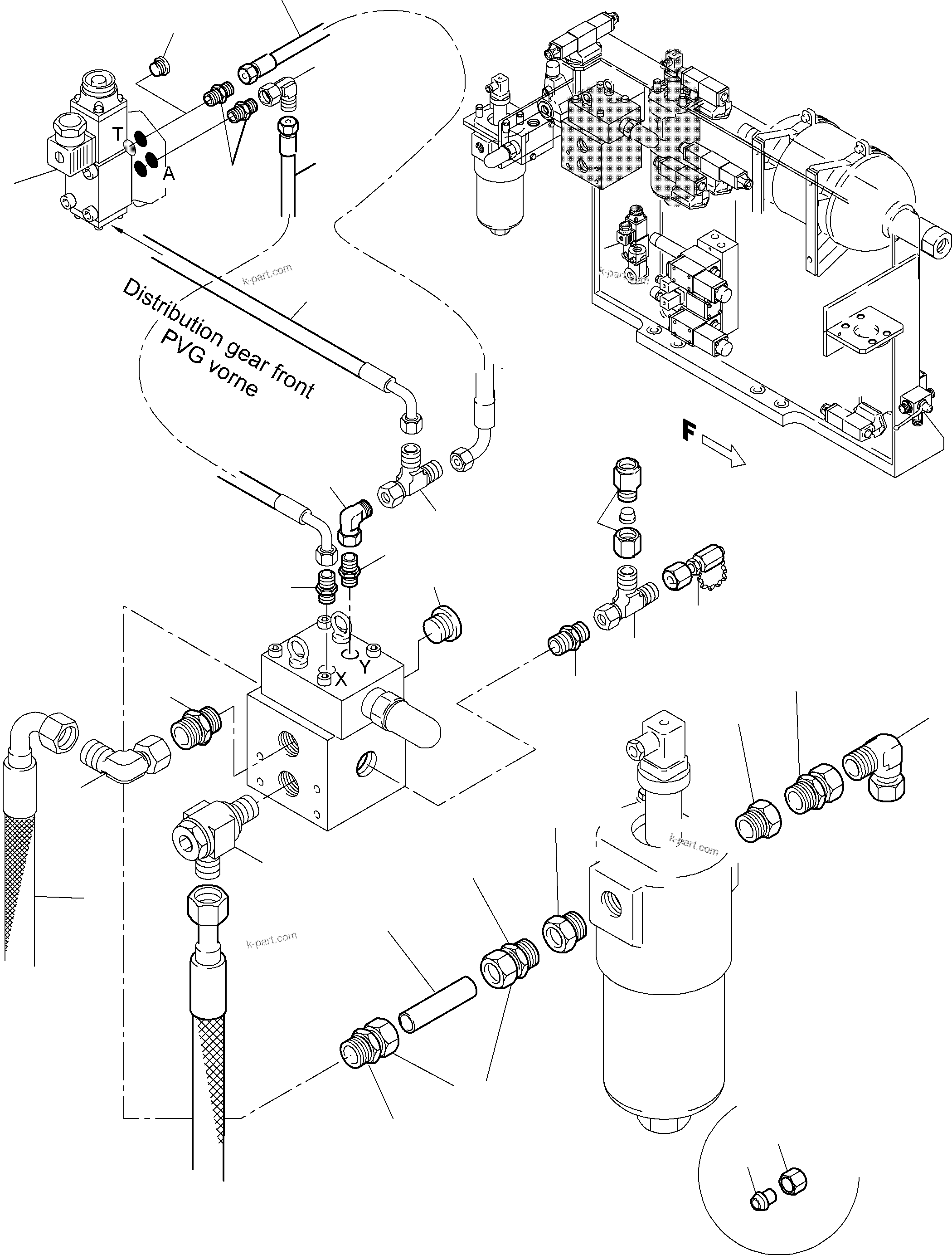 Komatsu parts book diagram for PC5500-6E S/N 15060: PIPES - CONTROL- AND FILTER PLATE, FRONT