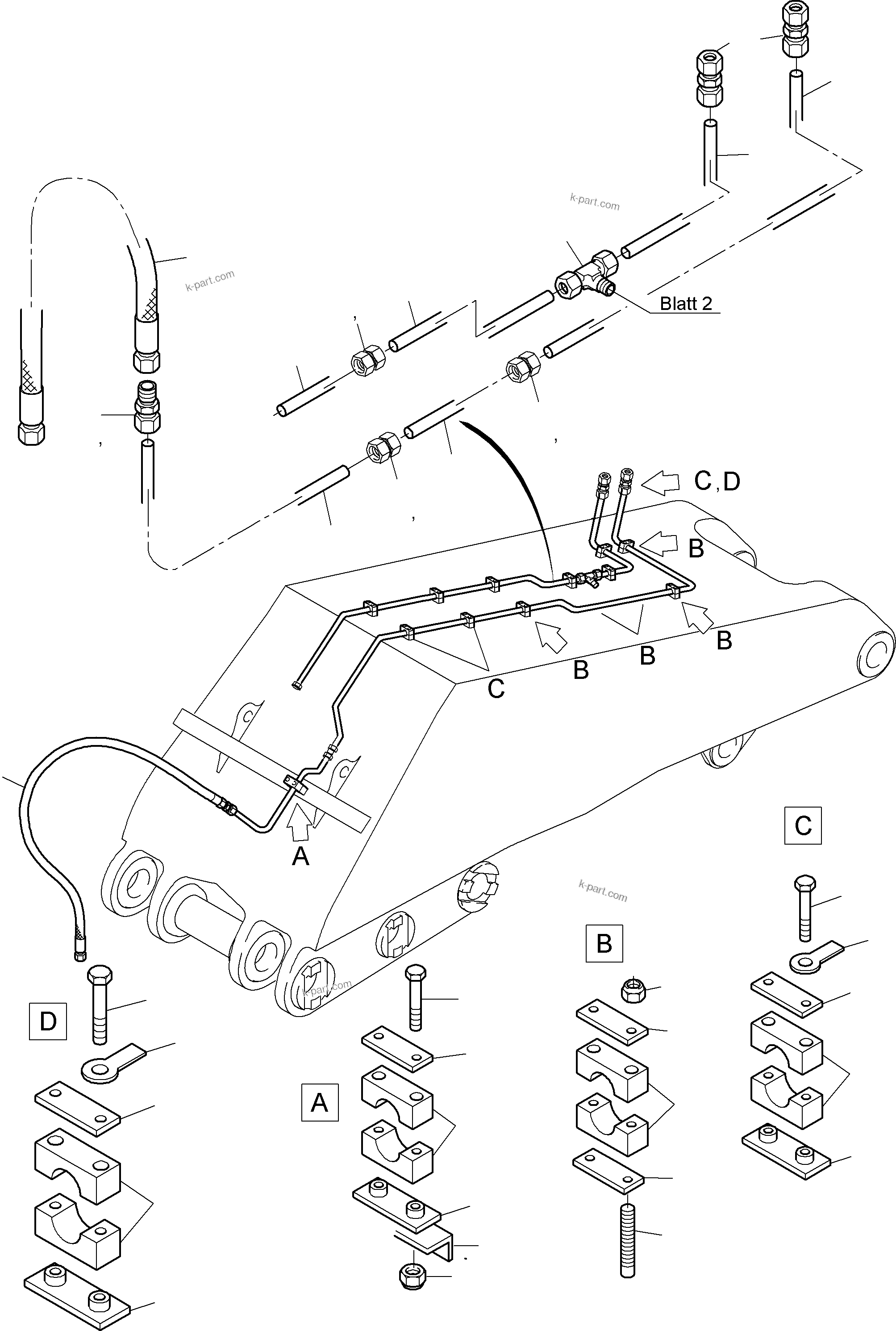 Komatsu parts book diagram for PC5500-6E S/N 15060: BOOM - CENTRAL LUBRICATION (BBE), ADD. LUBRICTION CIRCLE