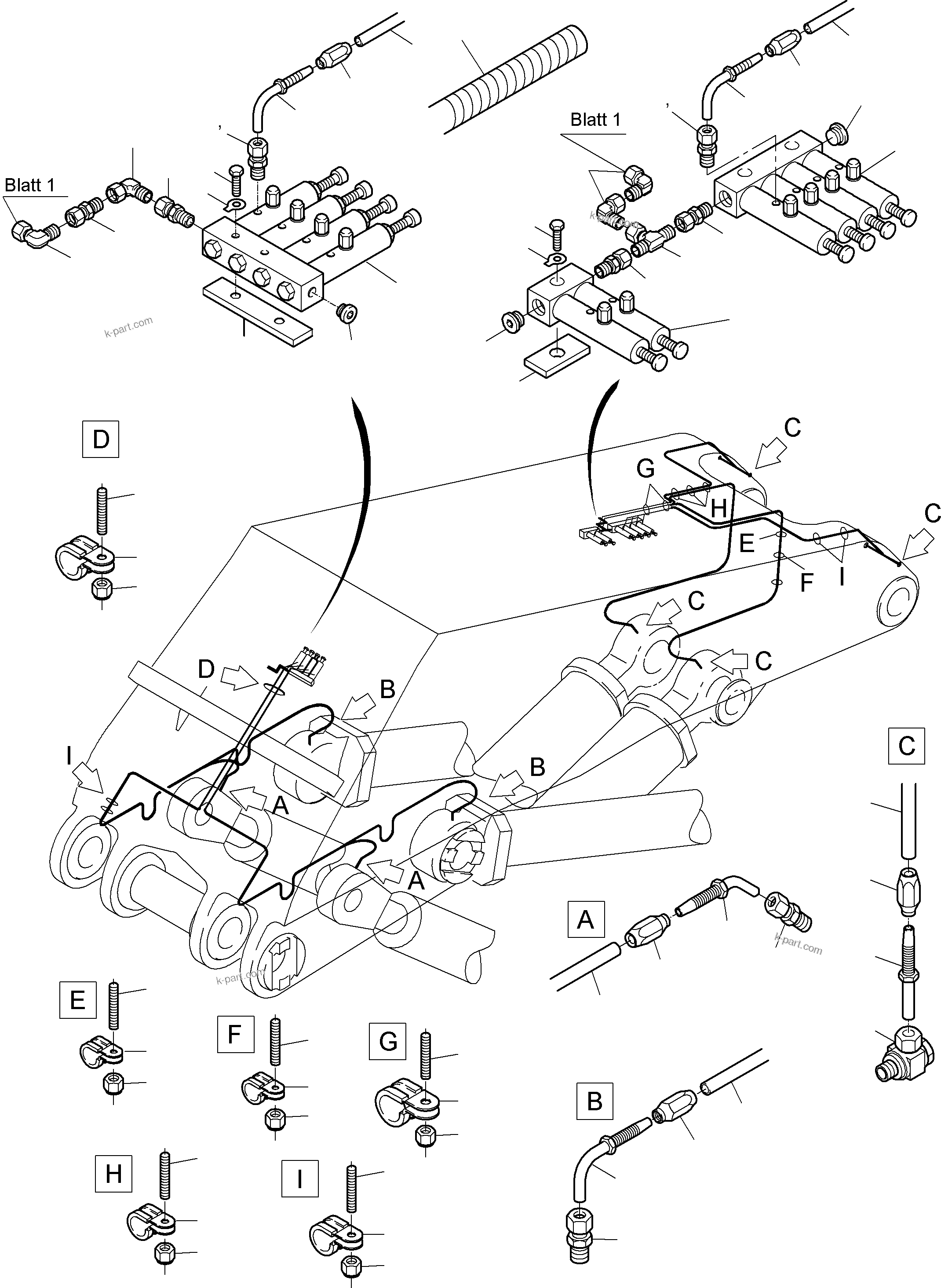 Komatsu parts book diagram for PC5500-6E S/N 15060: BOOM - CENTRAL LUBRICATION (BBE), ADD. LUBRICTION CIRCLE