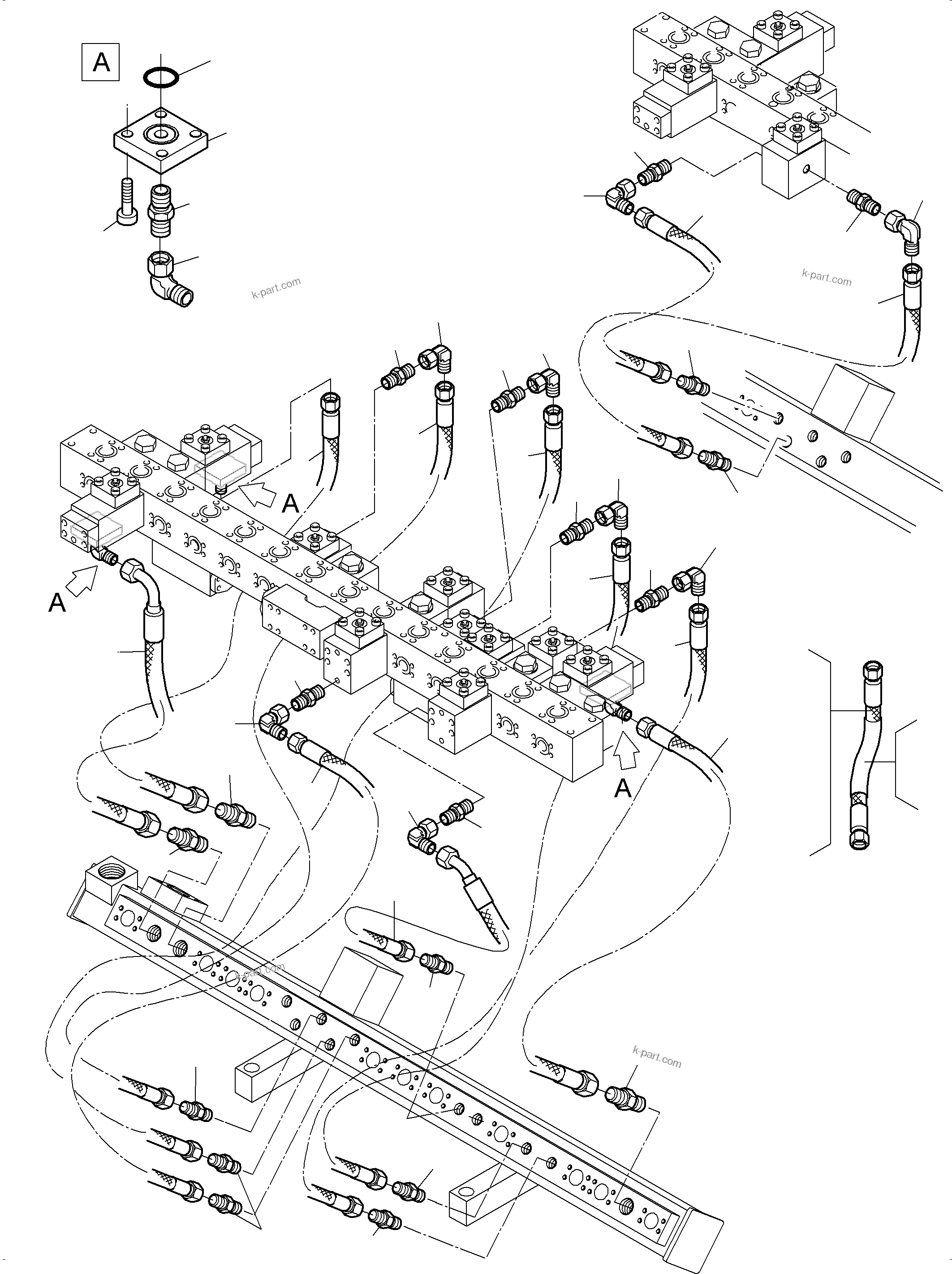 Komatsu parts book diagram for PC5500-6E S/N 15060: RETURN LINES - MANIFOLD, BCE