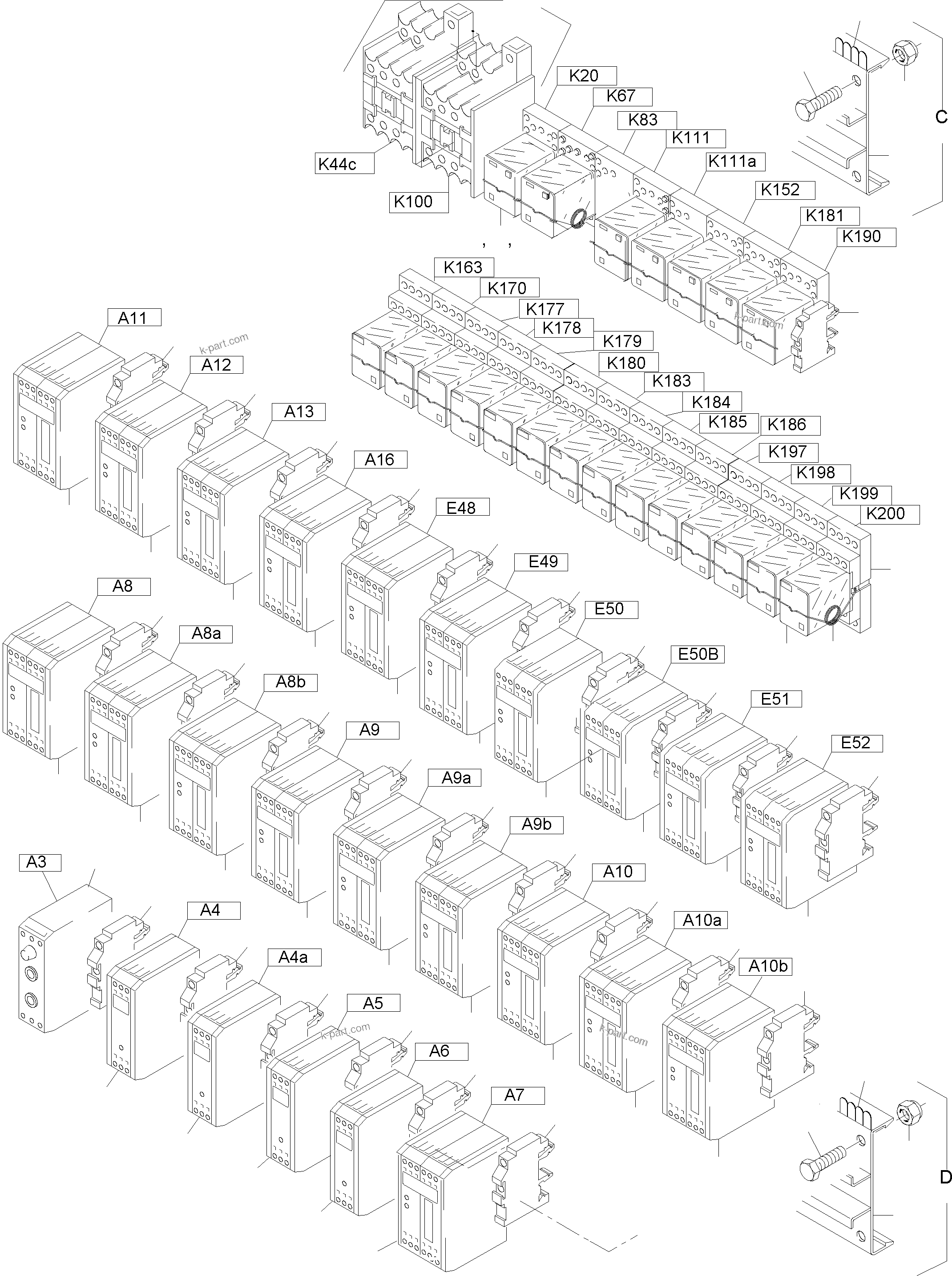 Komatsu parts book diagram for PC5500-6E S/N 15060: MAIN SWITCH BOX IN CAB SUPPORT