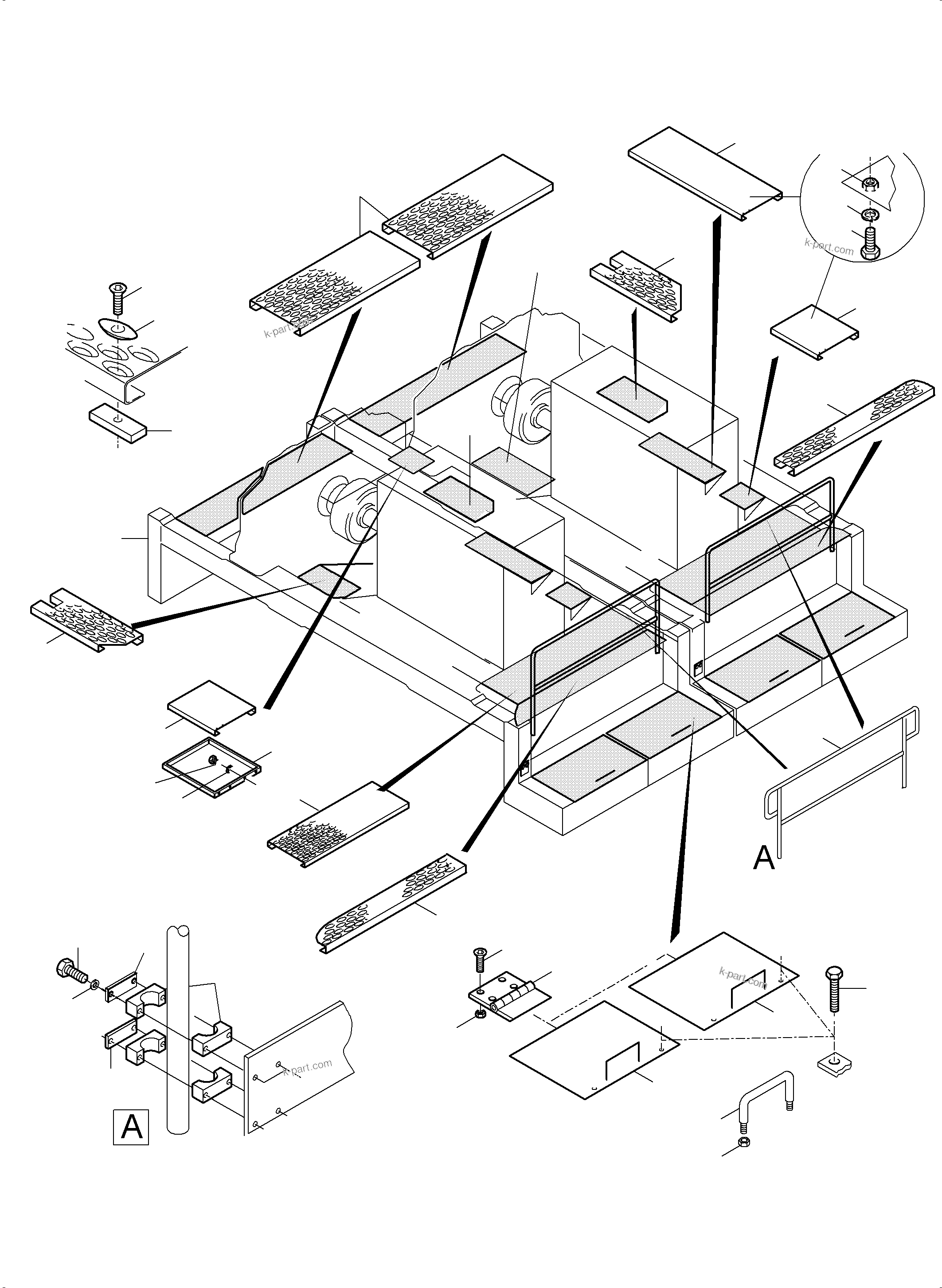 Komatsu parts book diagram for PC5500-6E S/N 15124: POWER FRAME GRATINGS