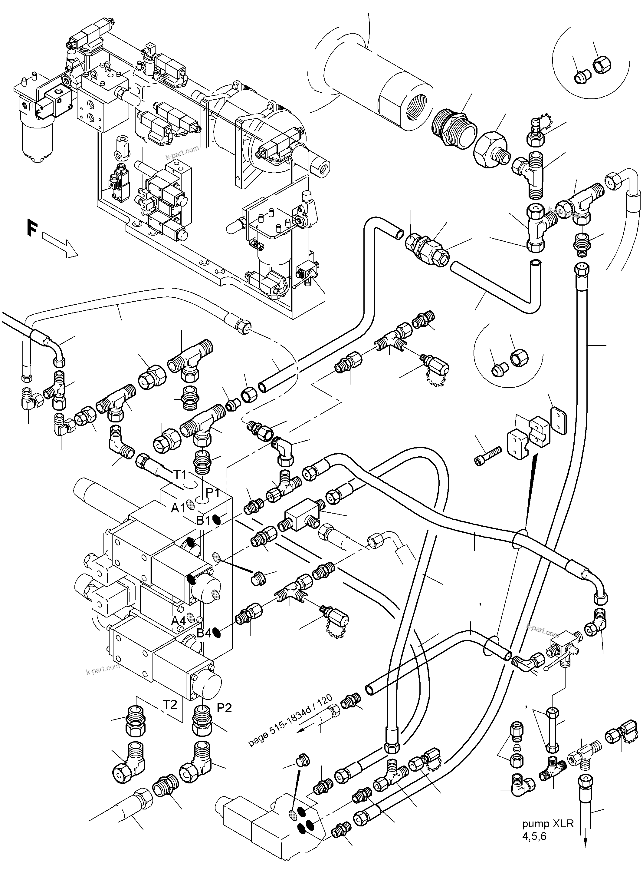 Komatsu parts book diagram for PC5500-6E S/N 15124: PIPES - CONTROL- AND FILTER PLATE, FRONT
