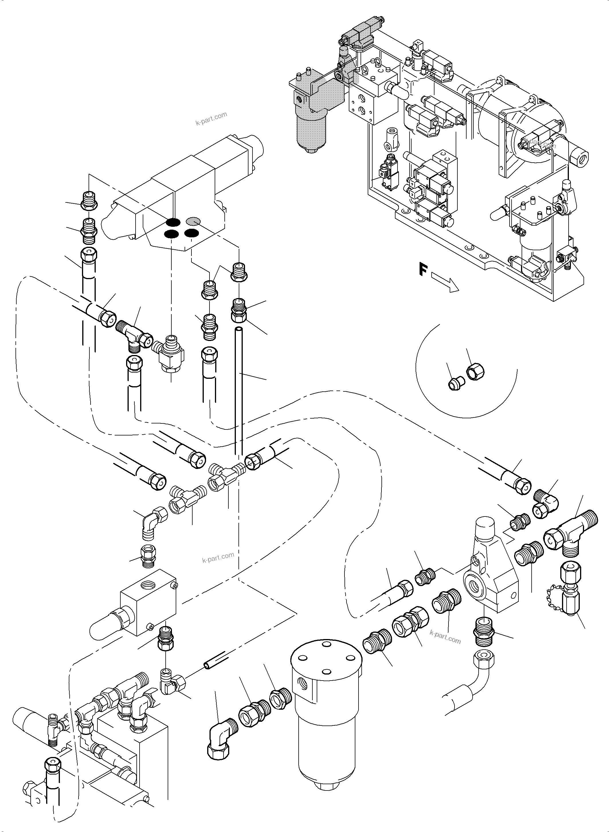 Komatsu parts book diagram for PC5500-6E S/N 15124: PIPES - CONTROL- AND FILTER PLATE, FRONT