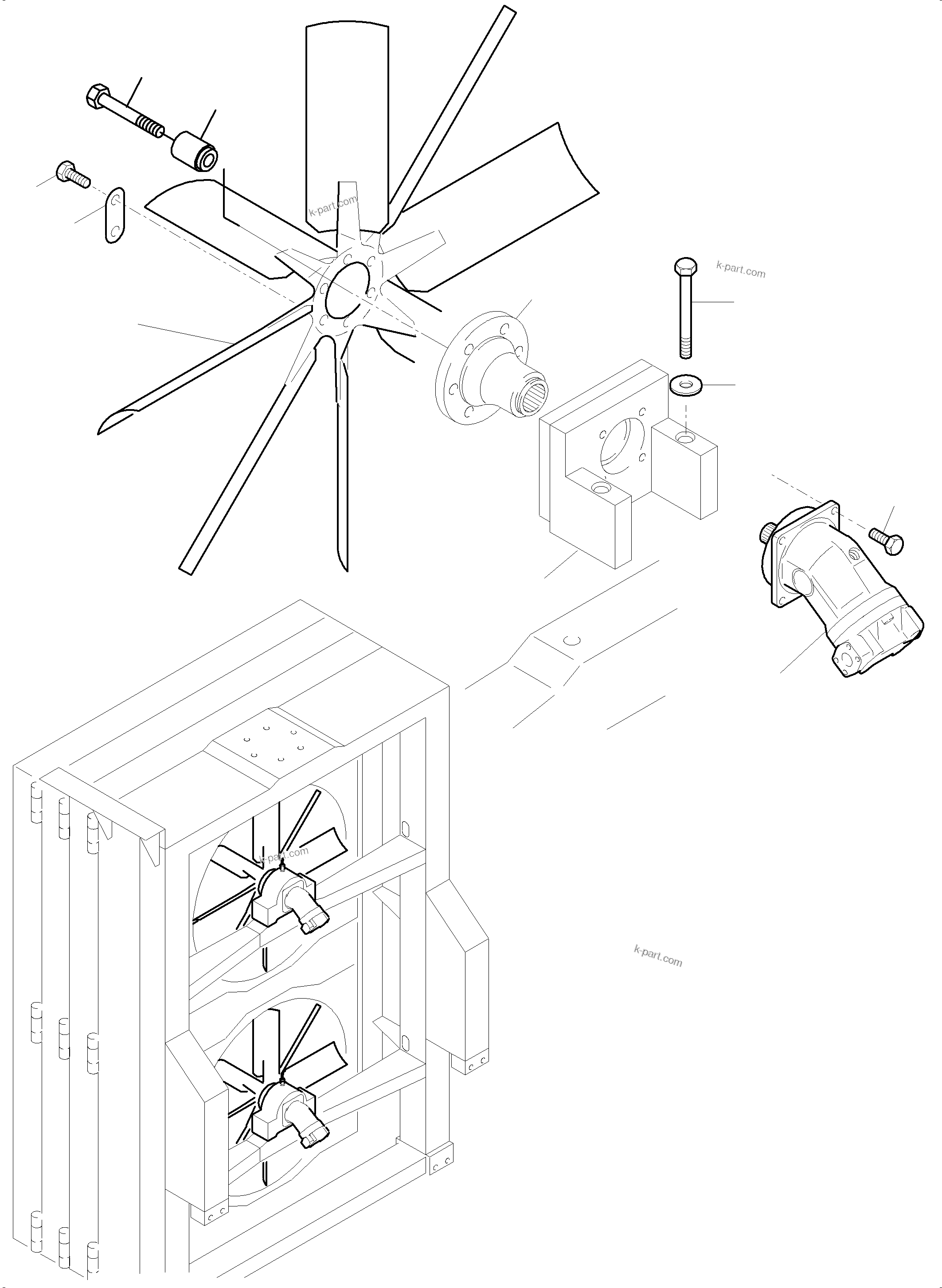 Komatsu parts book diagram for PC5500-6E S/N 15124: OIL COOLER - FAN DRIVE