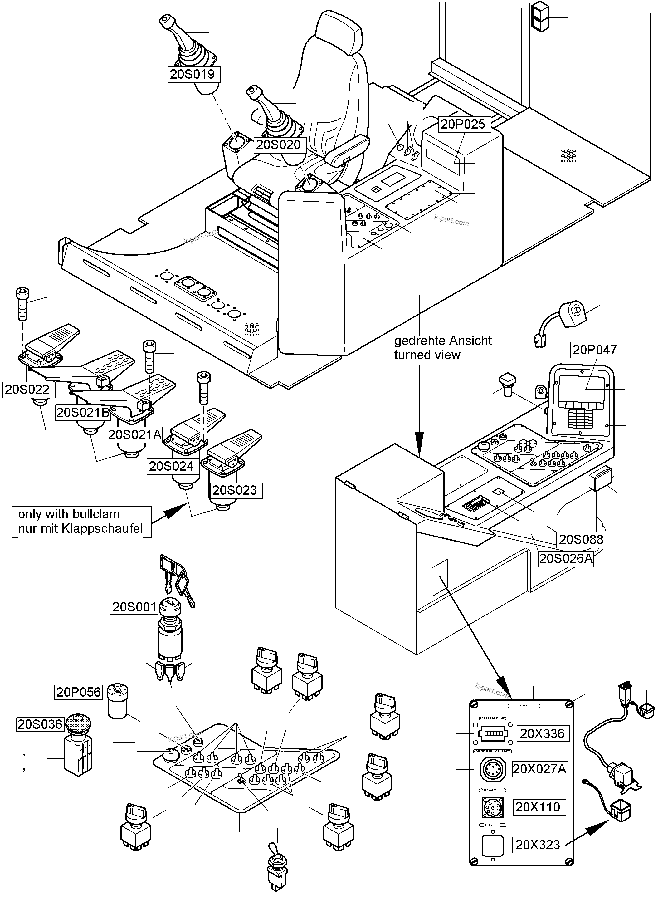 Komatsu parts book diagram for PC5500-6E S/N 15124: CABIN - OPERATION ELEMENTS - LOCATION 20