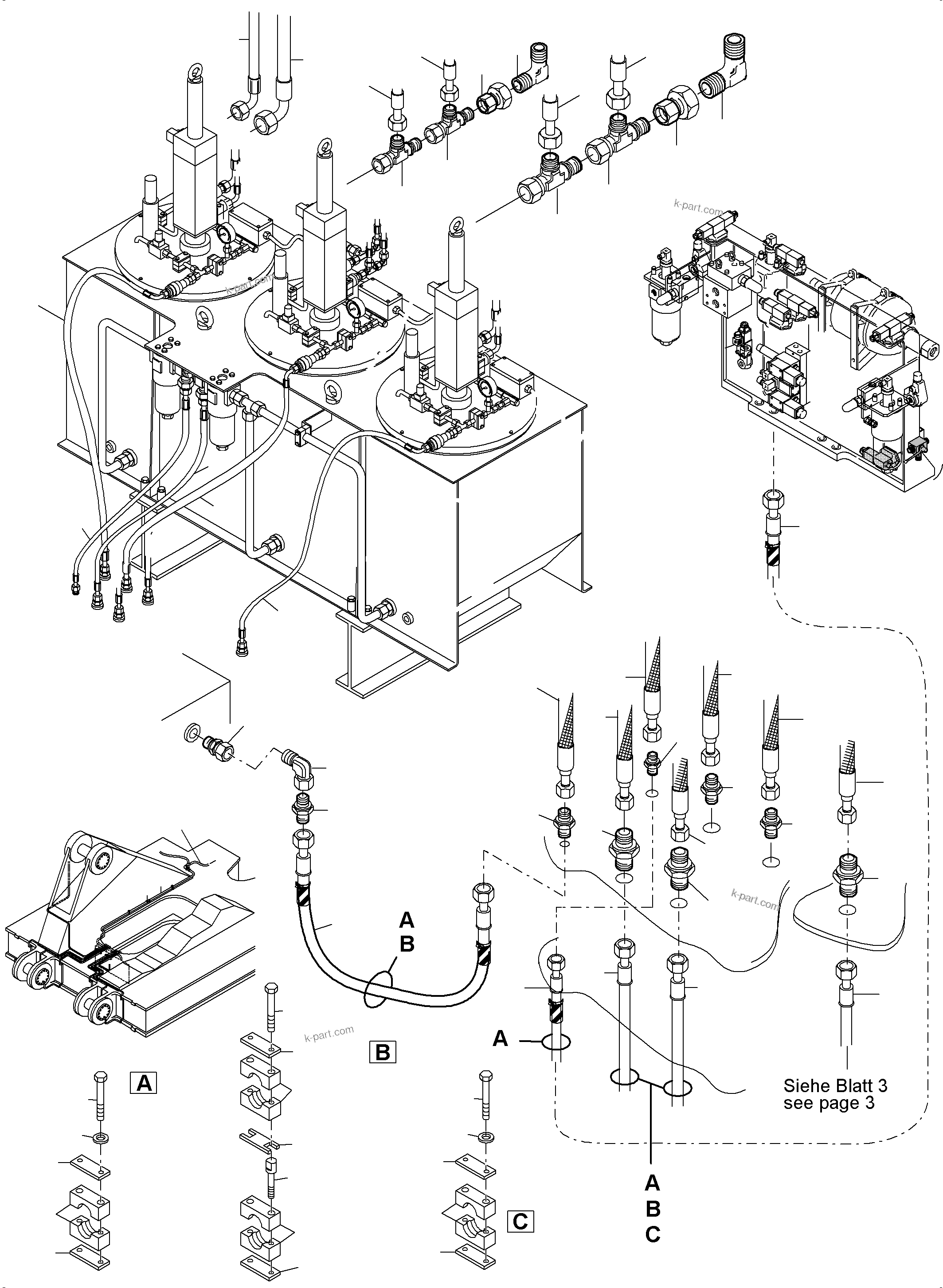 Komatsu parts book diagram for PC5500-6E S/N 15124: LUBE STATION ARRANGEMENT AND GREASE PIPE