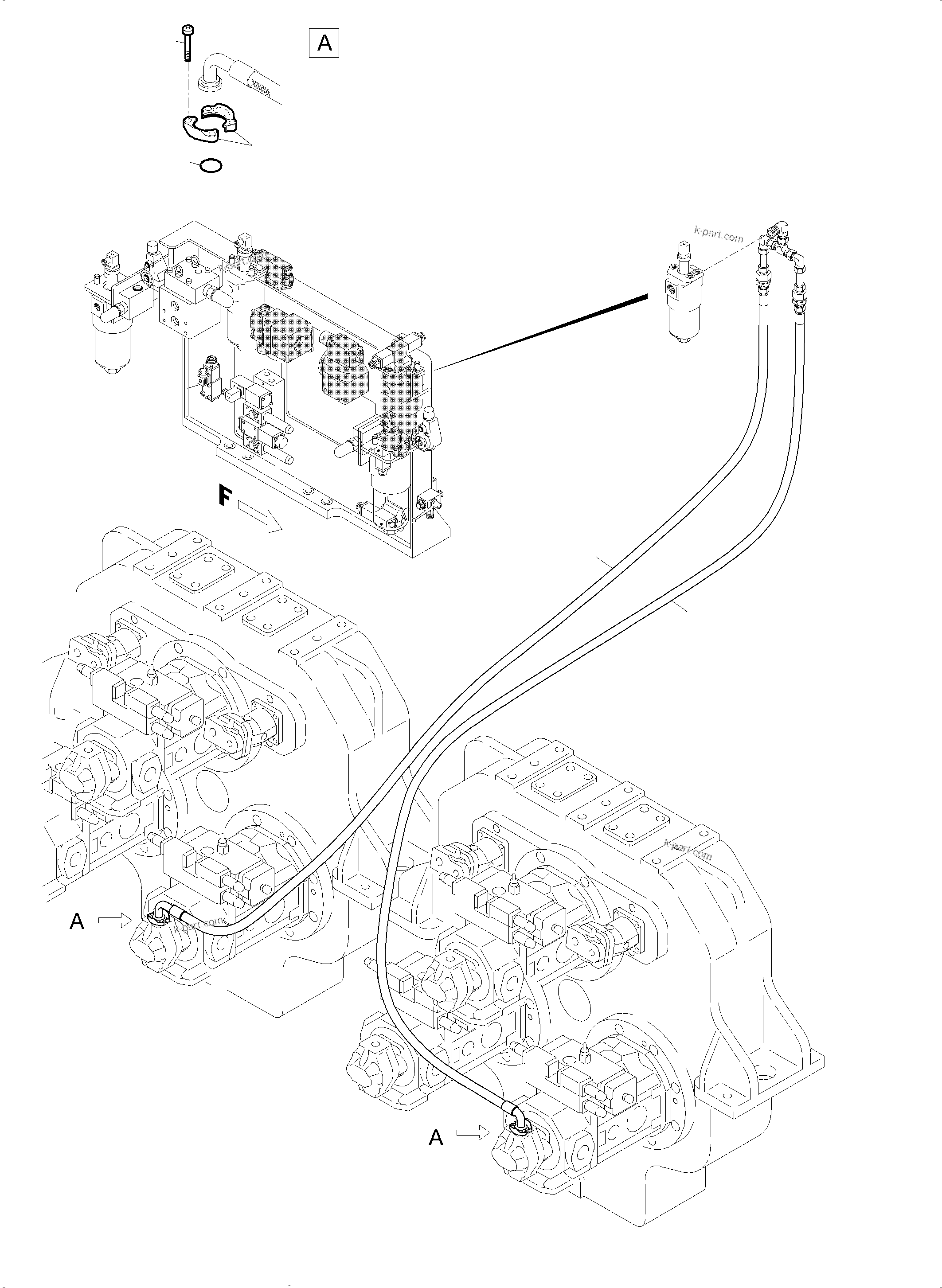 Komatsu parts book diagram for PC5500-6E S/N 15124: PRESSURE LINES, CIRCULATION PUMPS