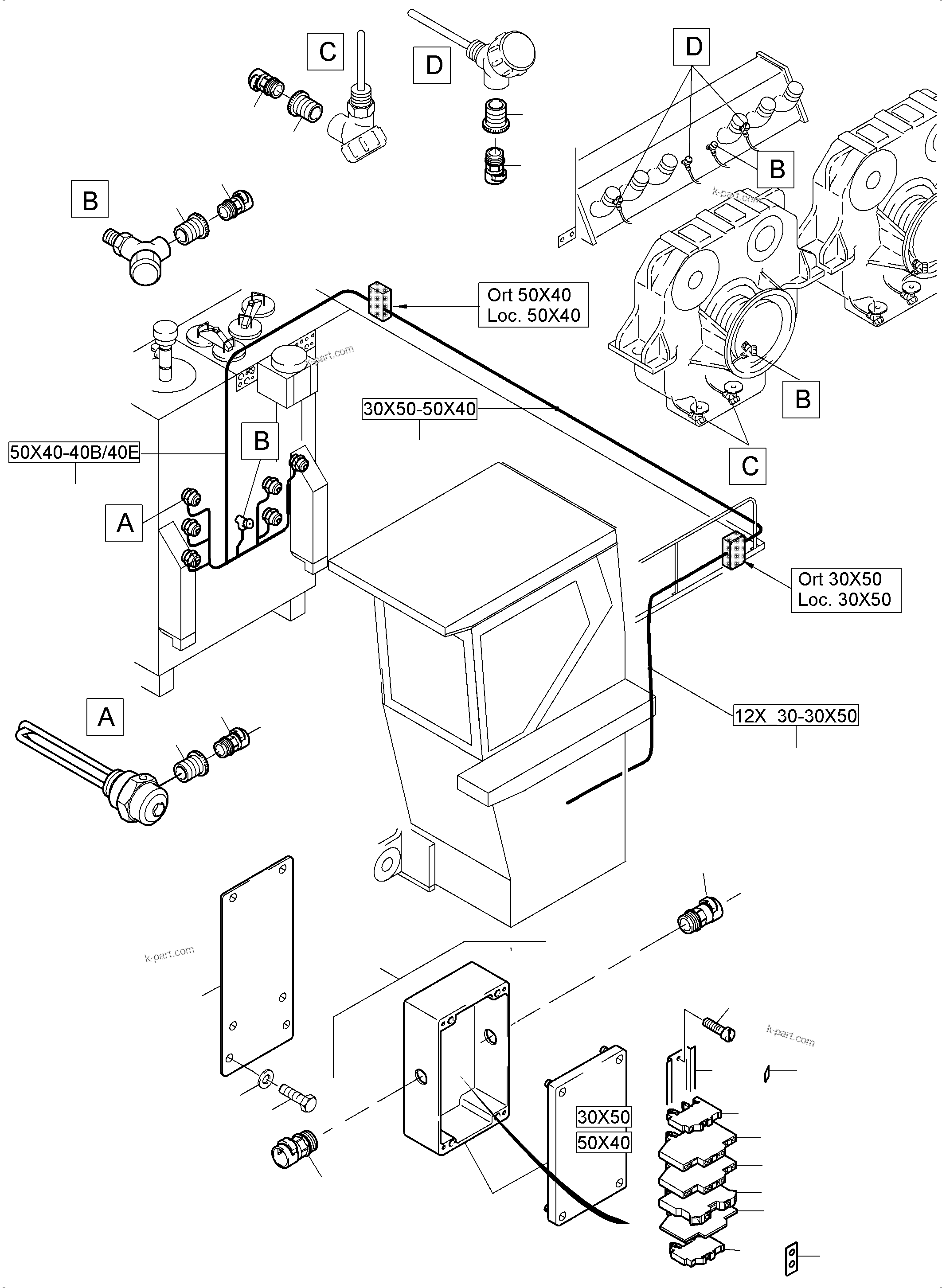 Komatsu parts book diagram for PC5500-6E S/N 15124: CABLES-TEMPERATURE CONDITIONING
