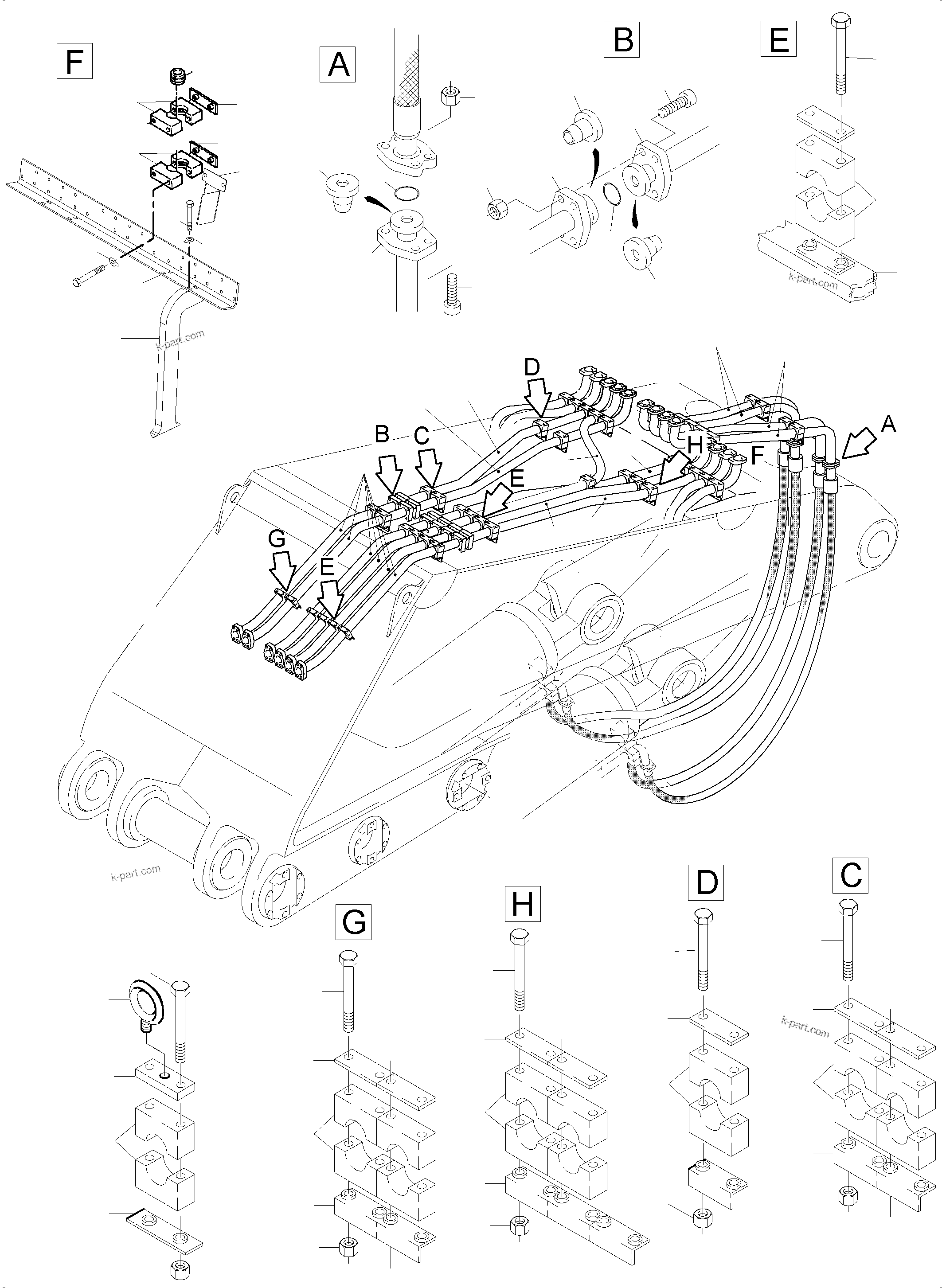 Komatsu parts book diagram for PC5500-6E S/N 15124: BOOM 7.6 M