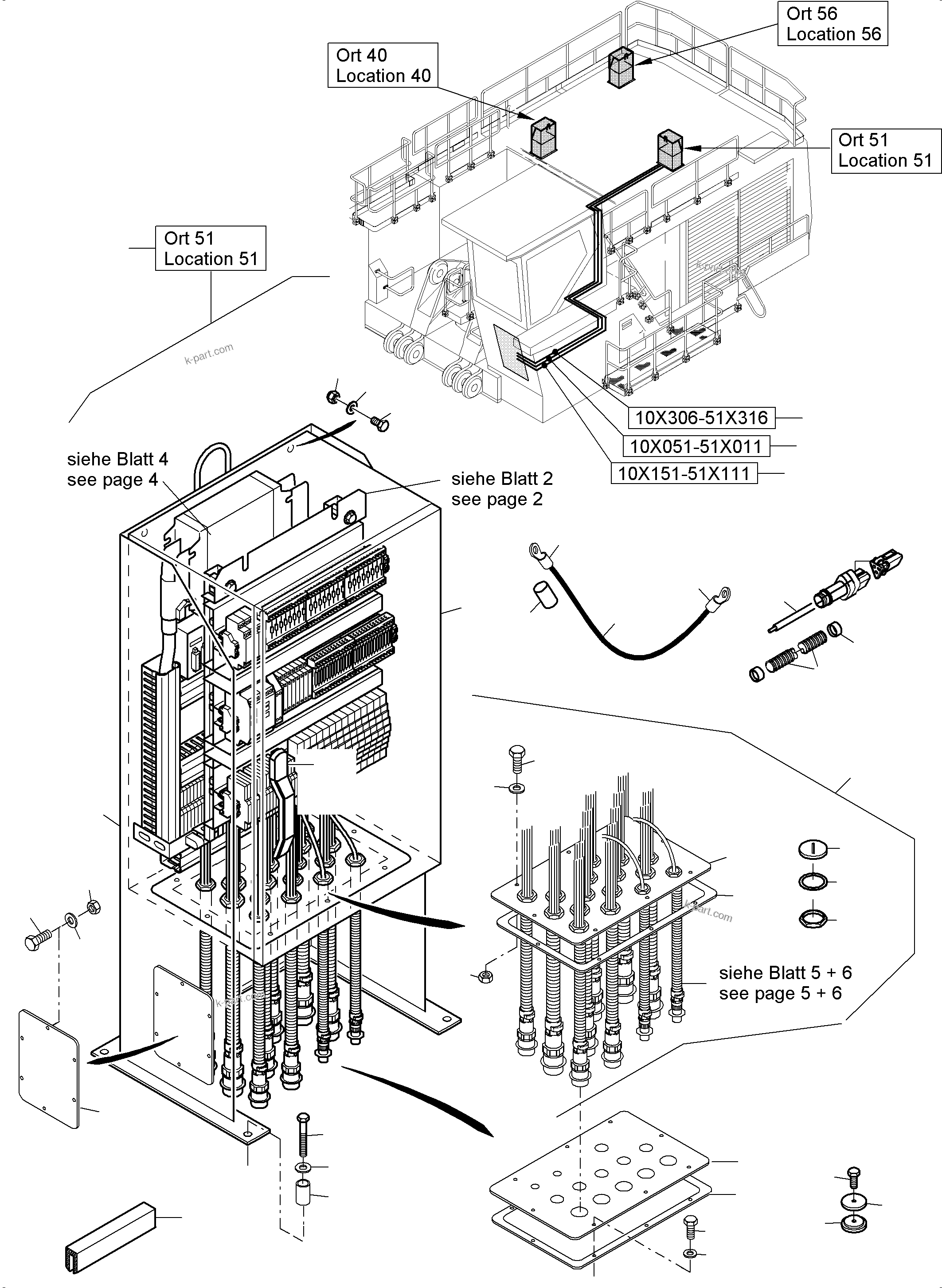 Komatsu parts book diagram for PC5500-6E S/N 15124: SWITCH CABINET LOCATION 51