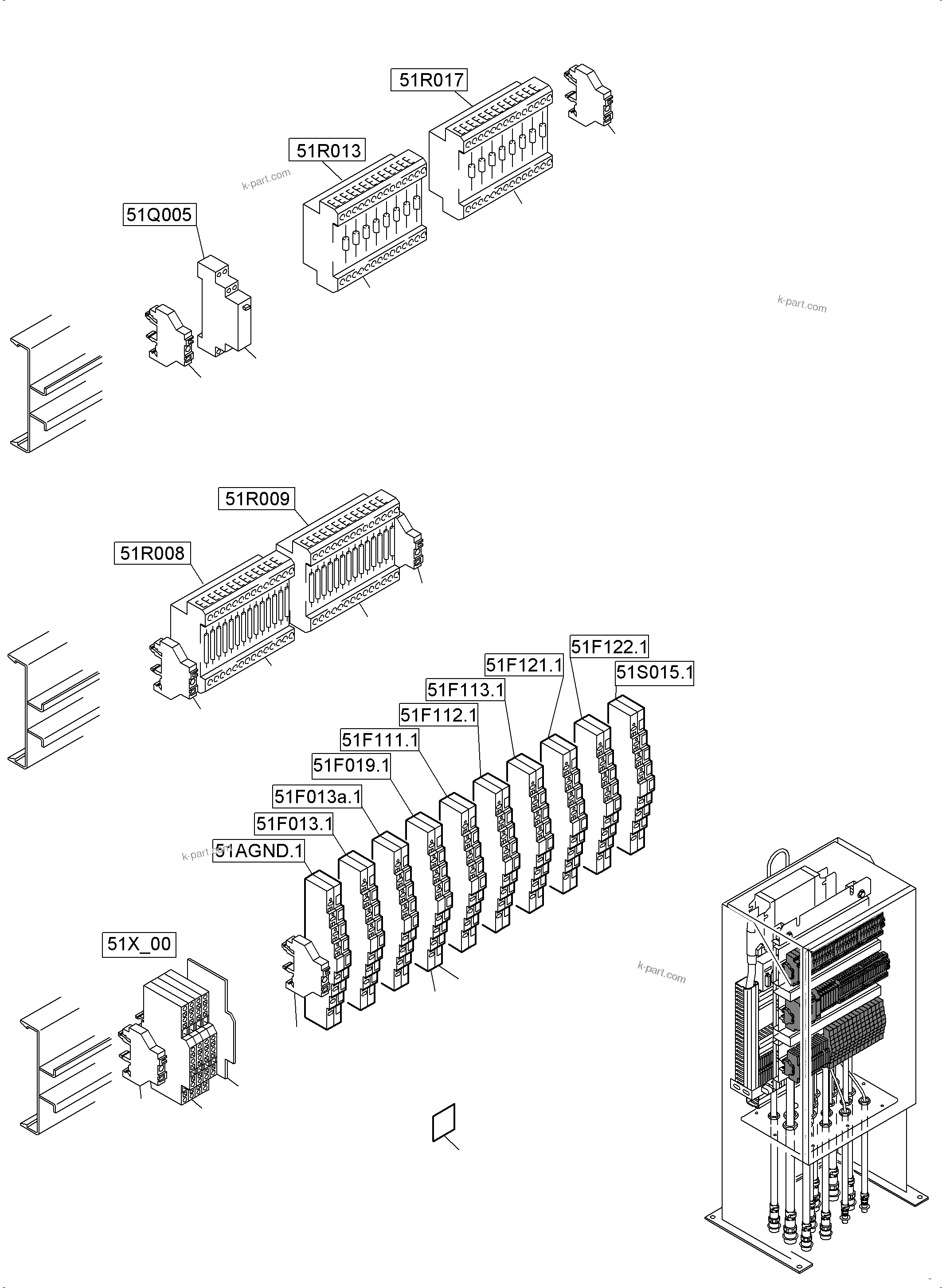 Komatsu parts book diagram for PC5500-6E S/N 15124: SWITCH CABINET LOCATION 51