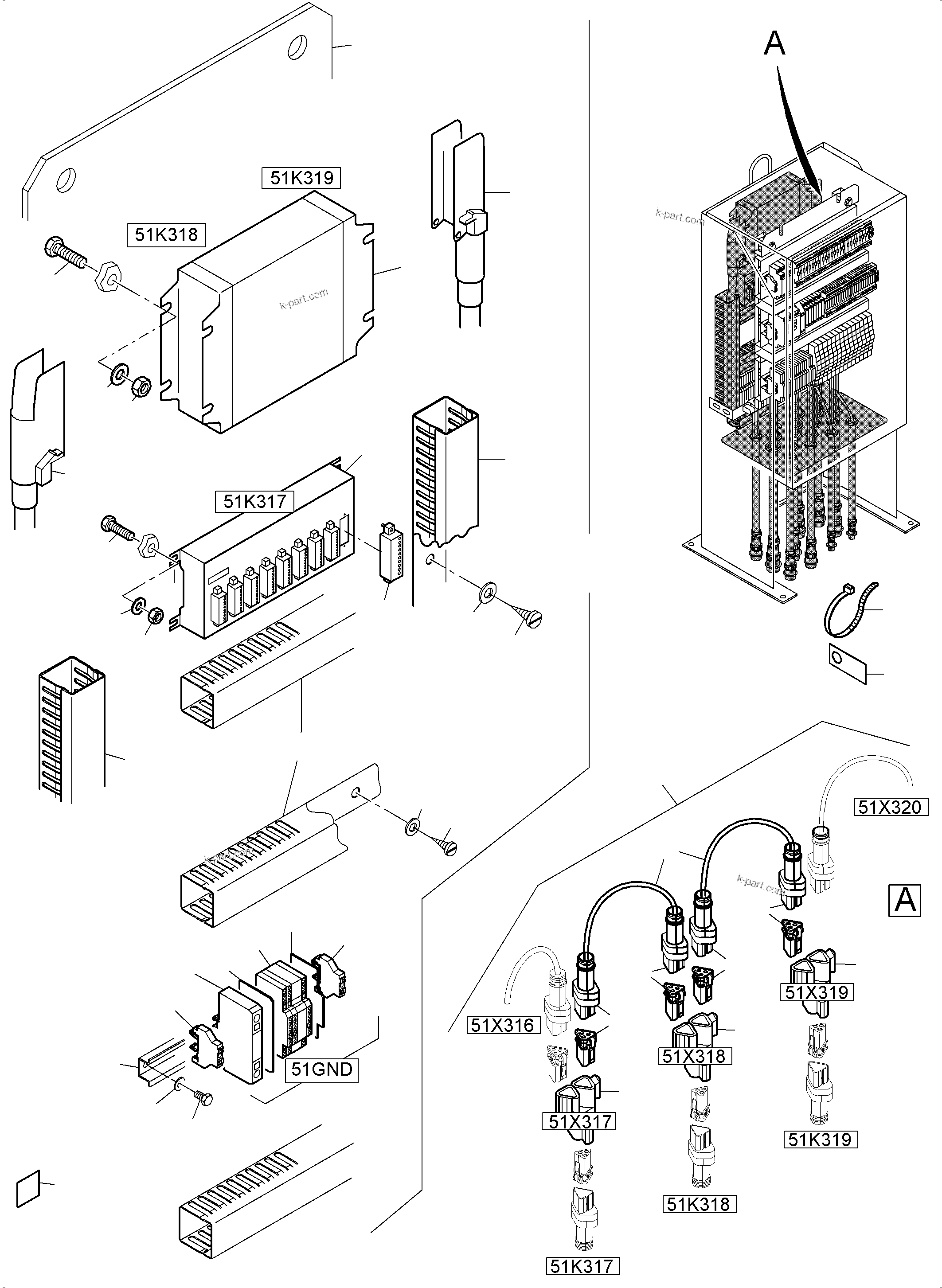 Komatsu parts book diagram for PC5500-6E S/N 15124: SWITCH CABINET LOCATION 51