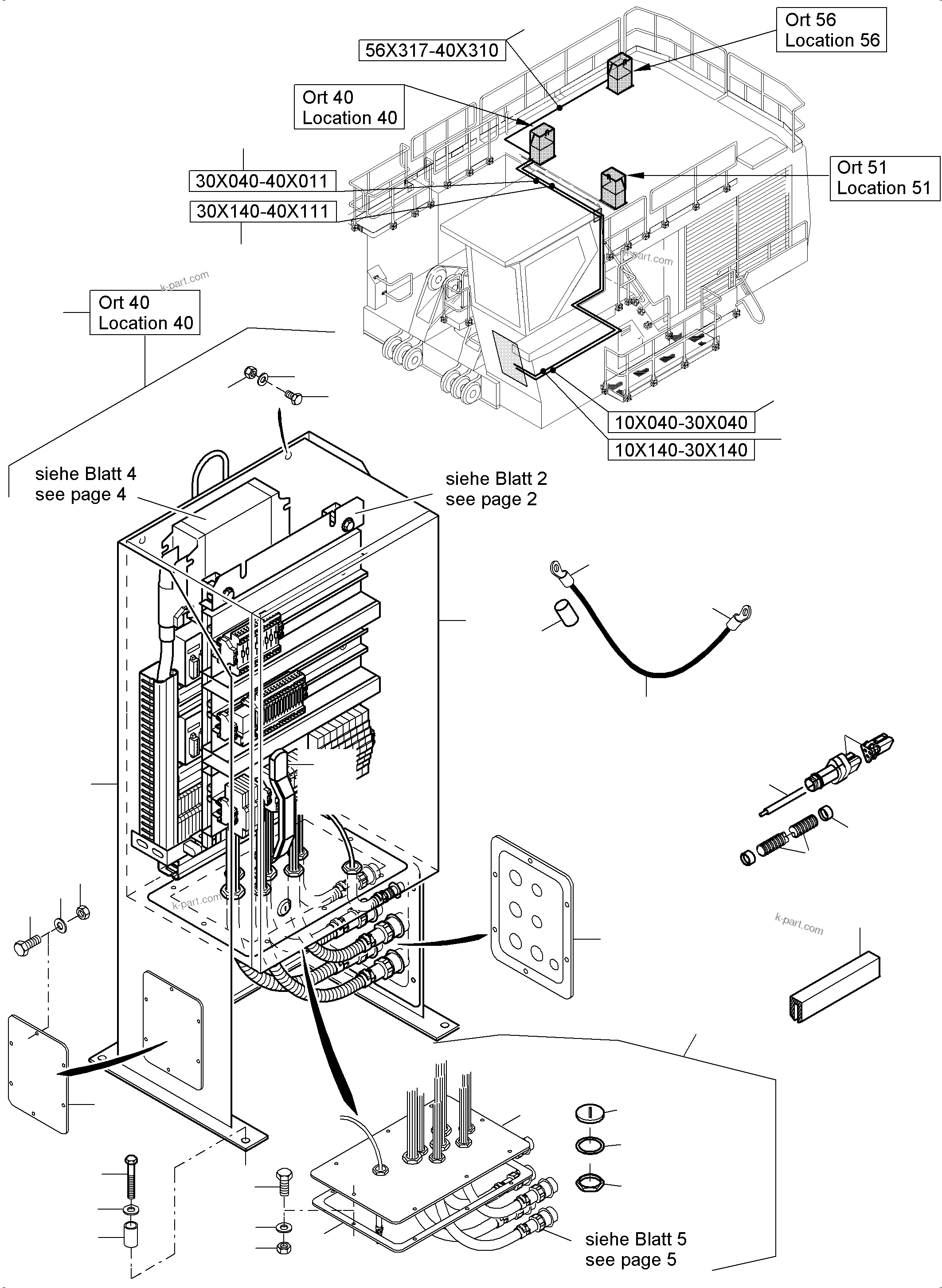 Komatsu parts book diagram for PC5500-6E S/N 15124: SWITCH CABINET ORT 40