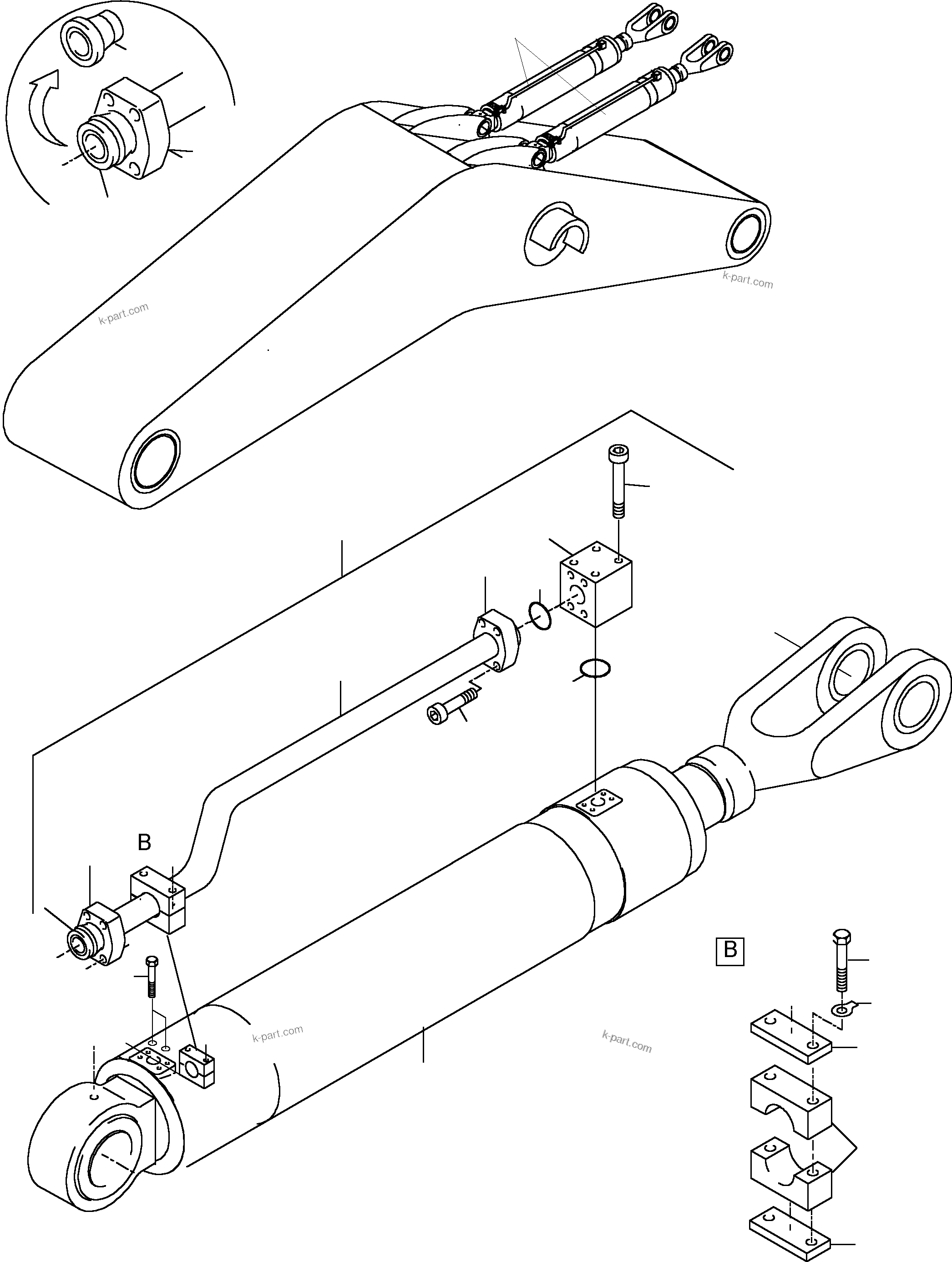 Komatsu parts book diagram for PC5500-6 S/N 15182: PIPING - STICK CYLINDER