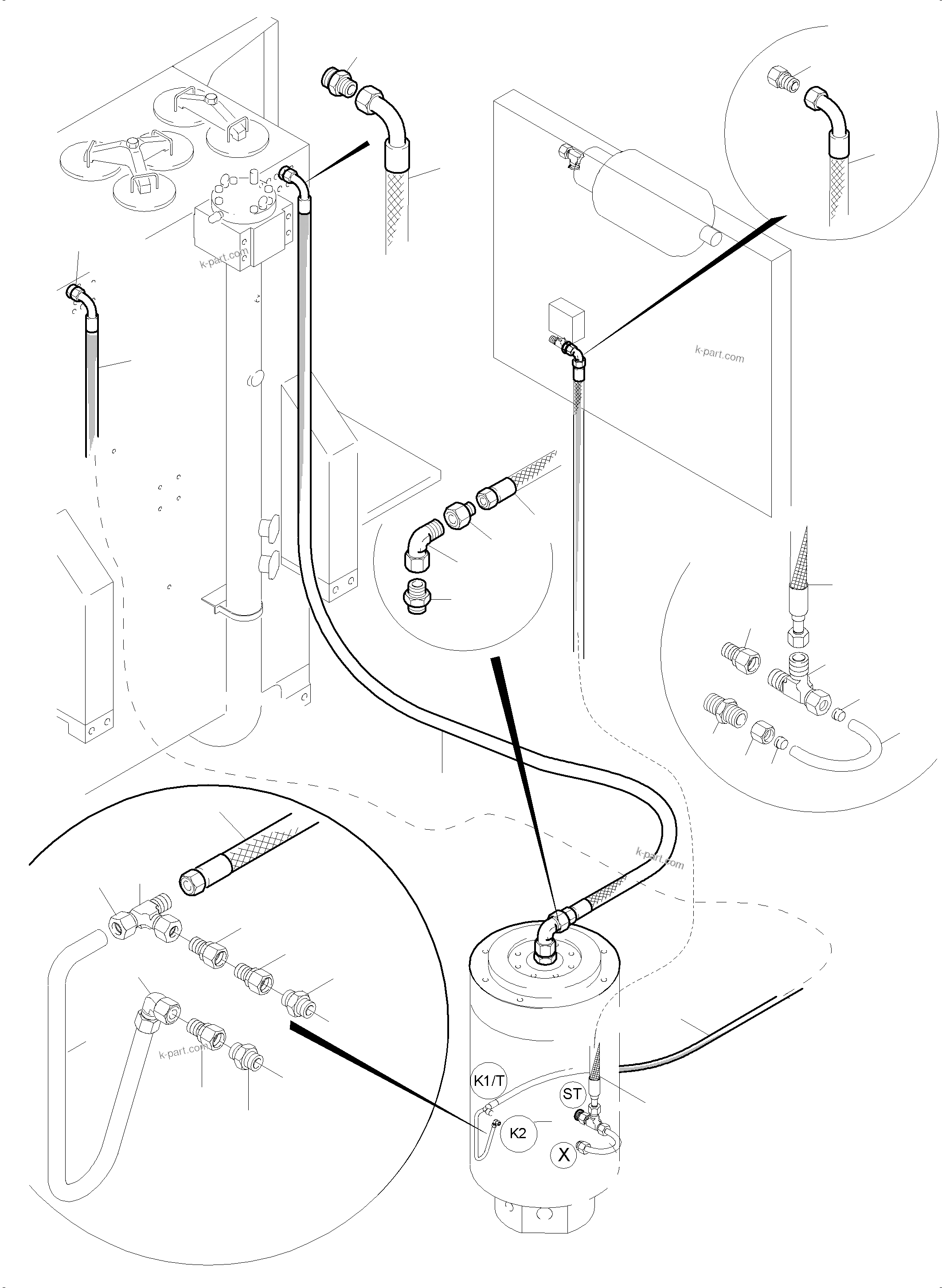 Komatsu parts book diagram for PC5500-6 S/N 15182: HYDR. LINES, ROTARY JOINT