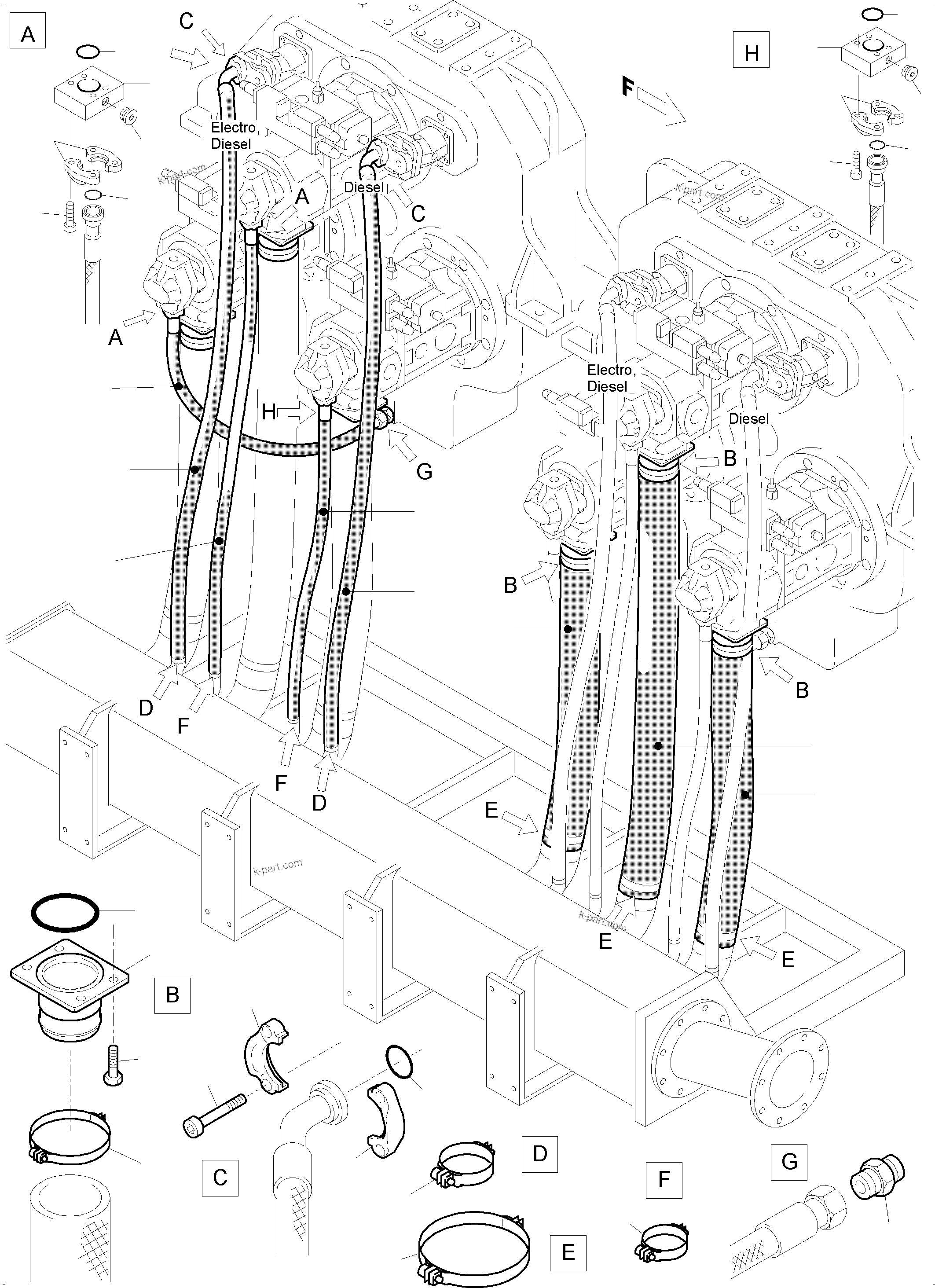 Komatsu parts book diagram for PC5500-6 S/N 15182: SUCTION LINES