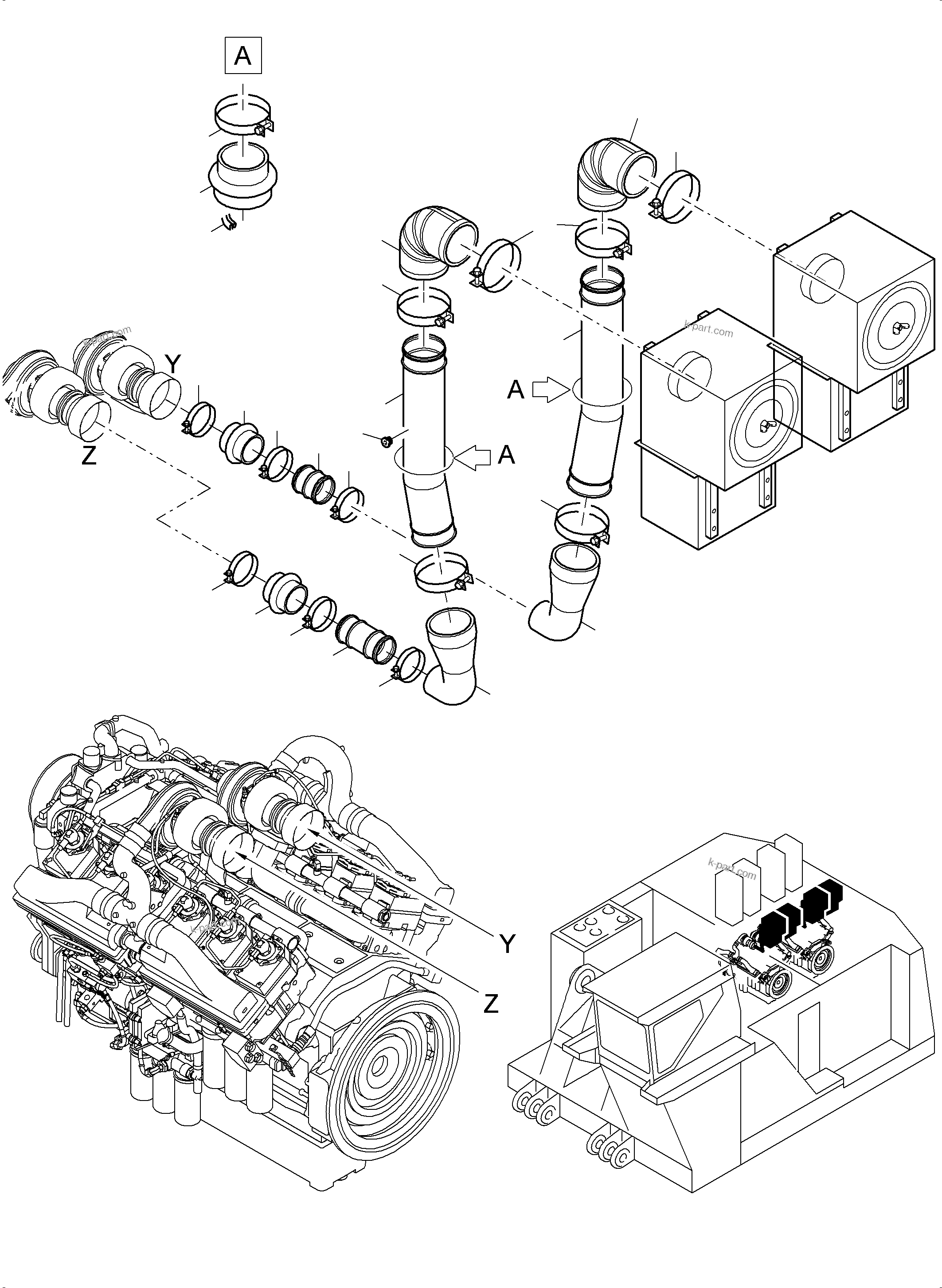 Komatsu parts book diagram for PC5500-6 S/N 15182: ENGINE AIR INTAKE LINES