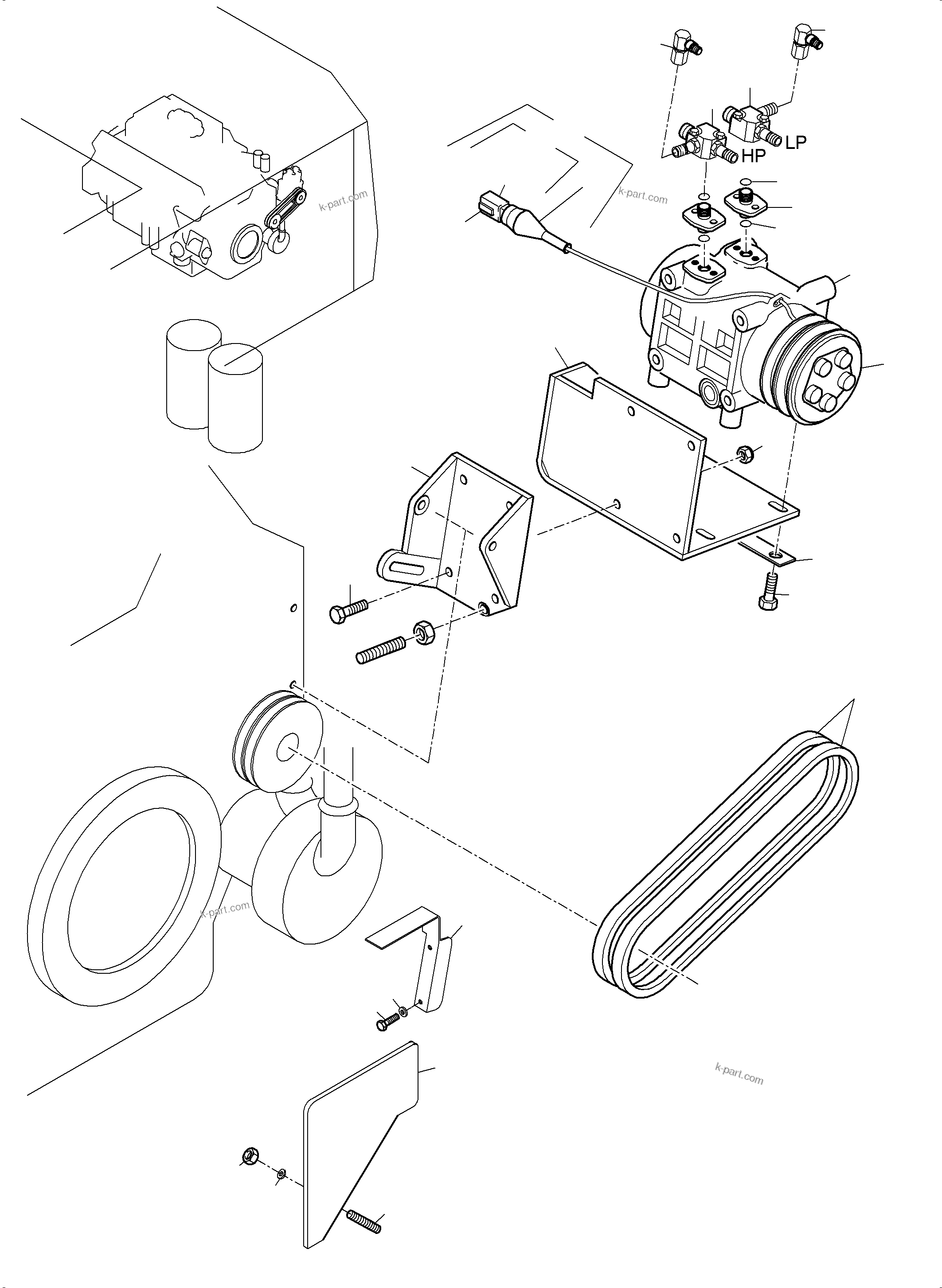Komatsu parts book diagram for PC5500-6 S/N 15182: COMPRESSOR MOUNTING AIR CONDITION