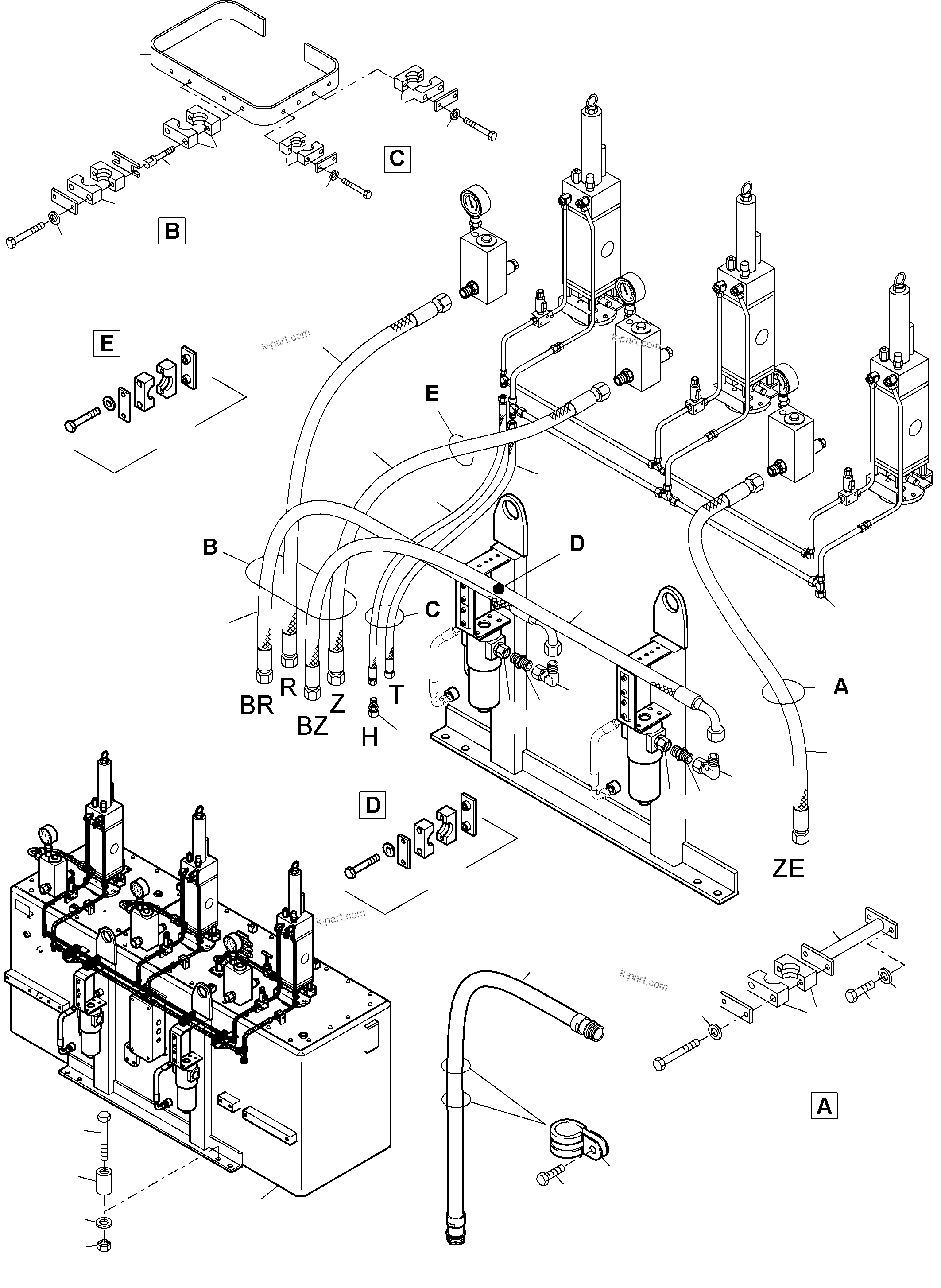 Komatsu parts book diagram for PC5500-6 S/N 15182: LUBE STATION ARRANGEMENT AND GREASE PIPE