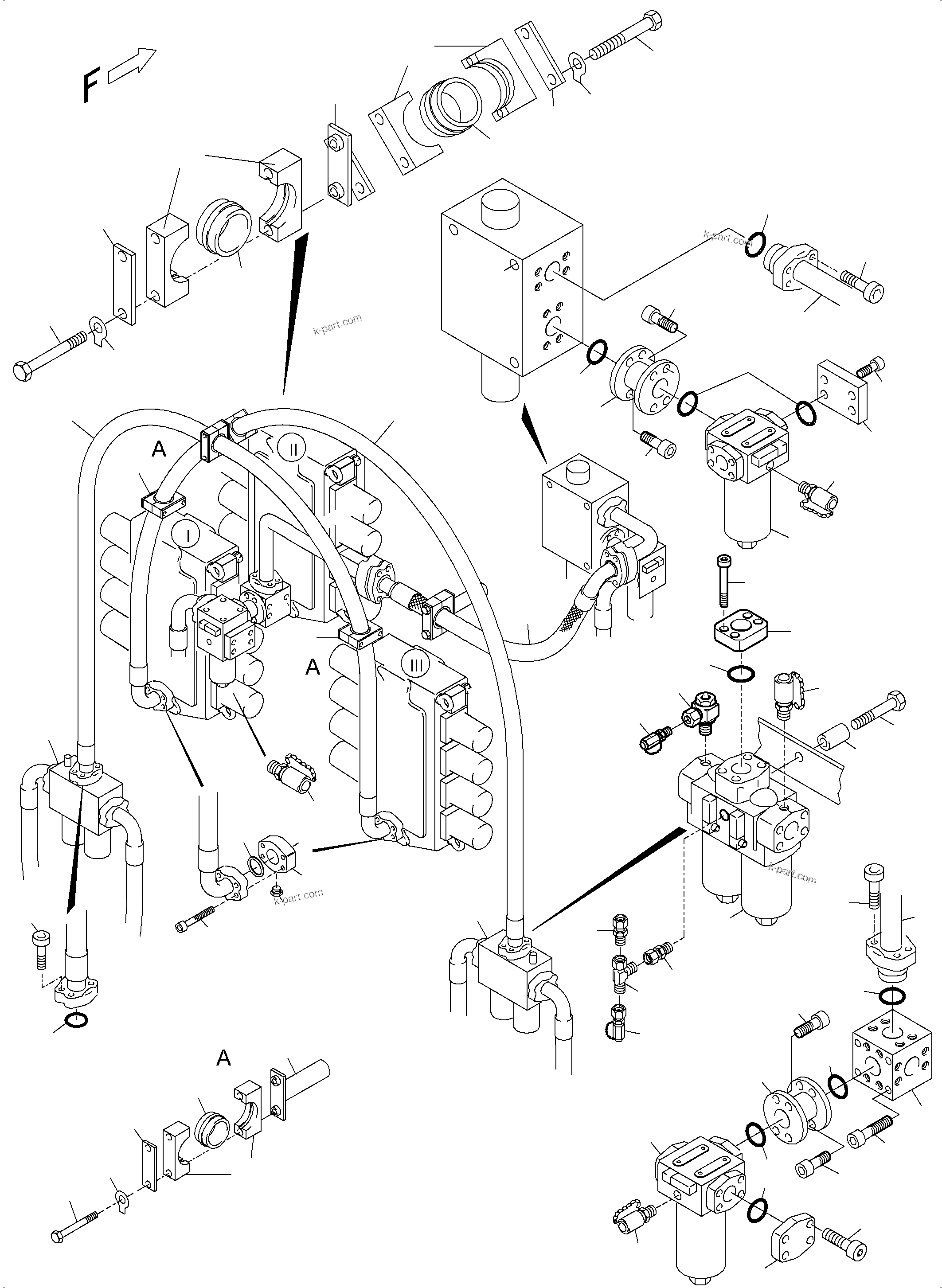 Komatsu parts book diagram for PC5500-6 S/N 15182: PRESSURE LINES, H.P. FILTER - CONTROL BLOCKS