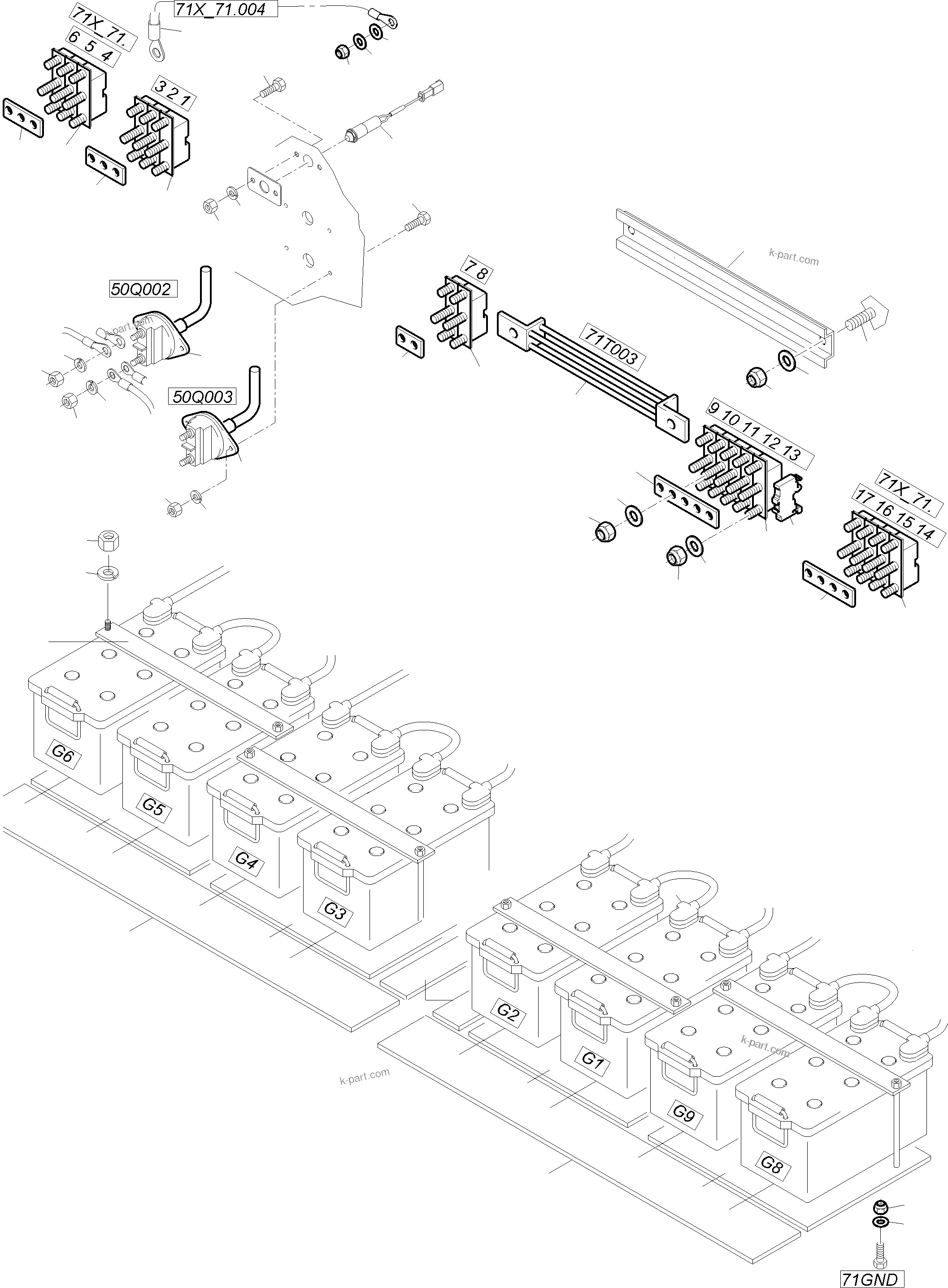 Komatsu parts book diagram for PC5500-6 S/N 15182: BATTERIES WITH CABLES