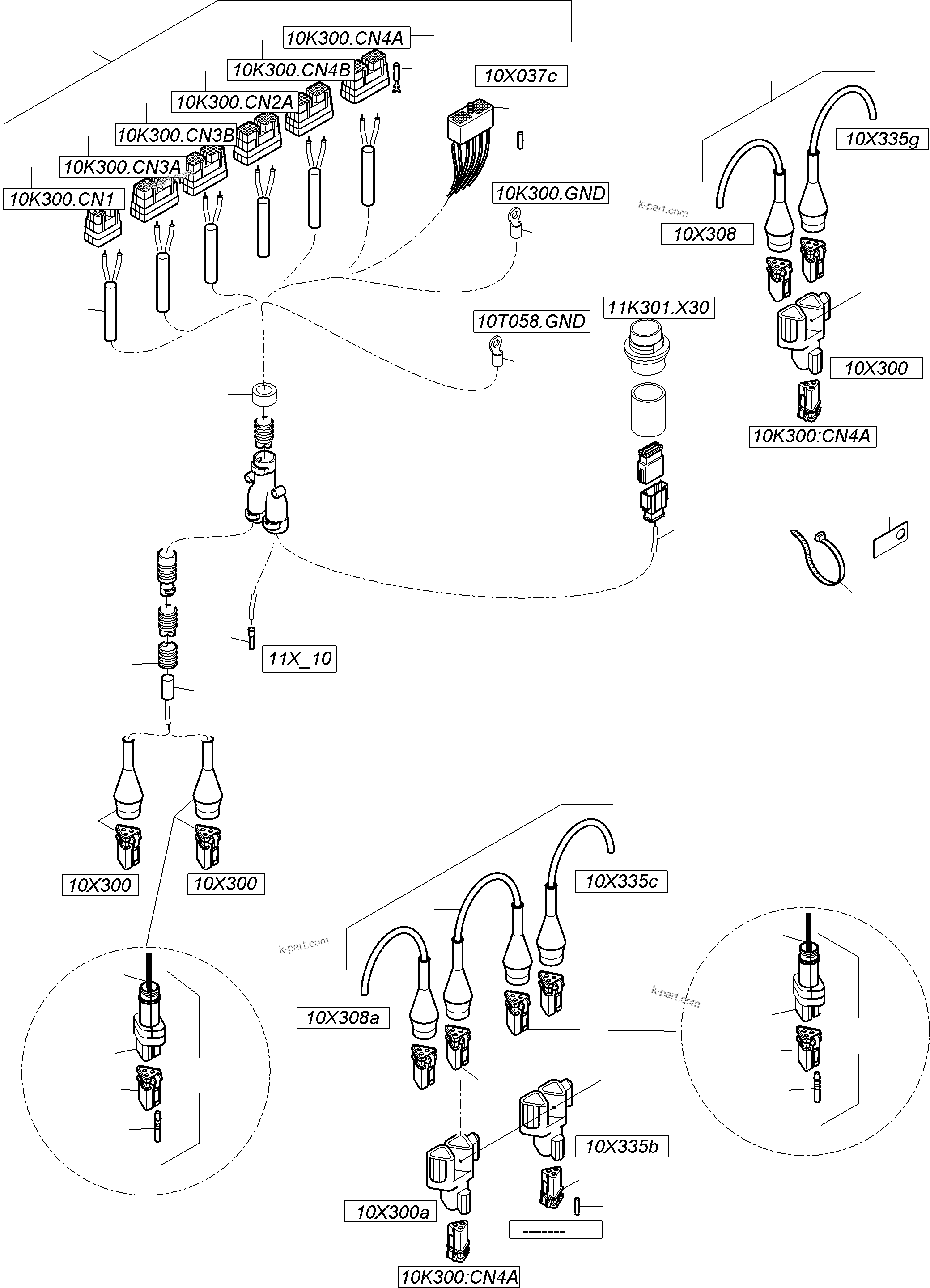 Komatsu parts book diagram for PC5500-6 S/N 15182: CABIN SUPPORT AND INTERMEDIATE LANDING HARNESSES