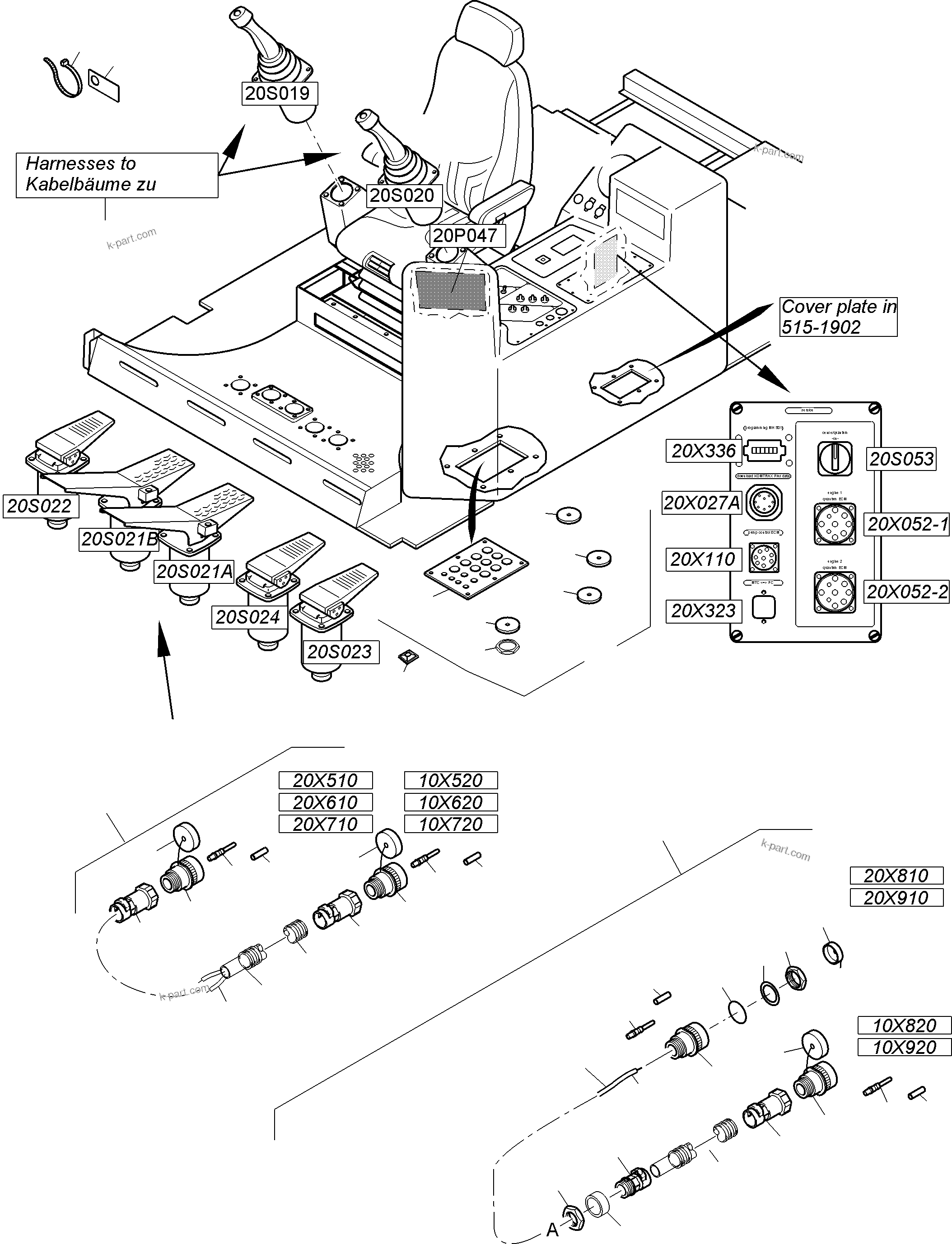 Komatsu parts book diagram for PC5500-6 S/N 15182: CABIN SUPPORT AND INTERMEDIATE LANDING HARNESSES