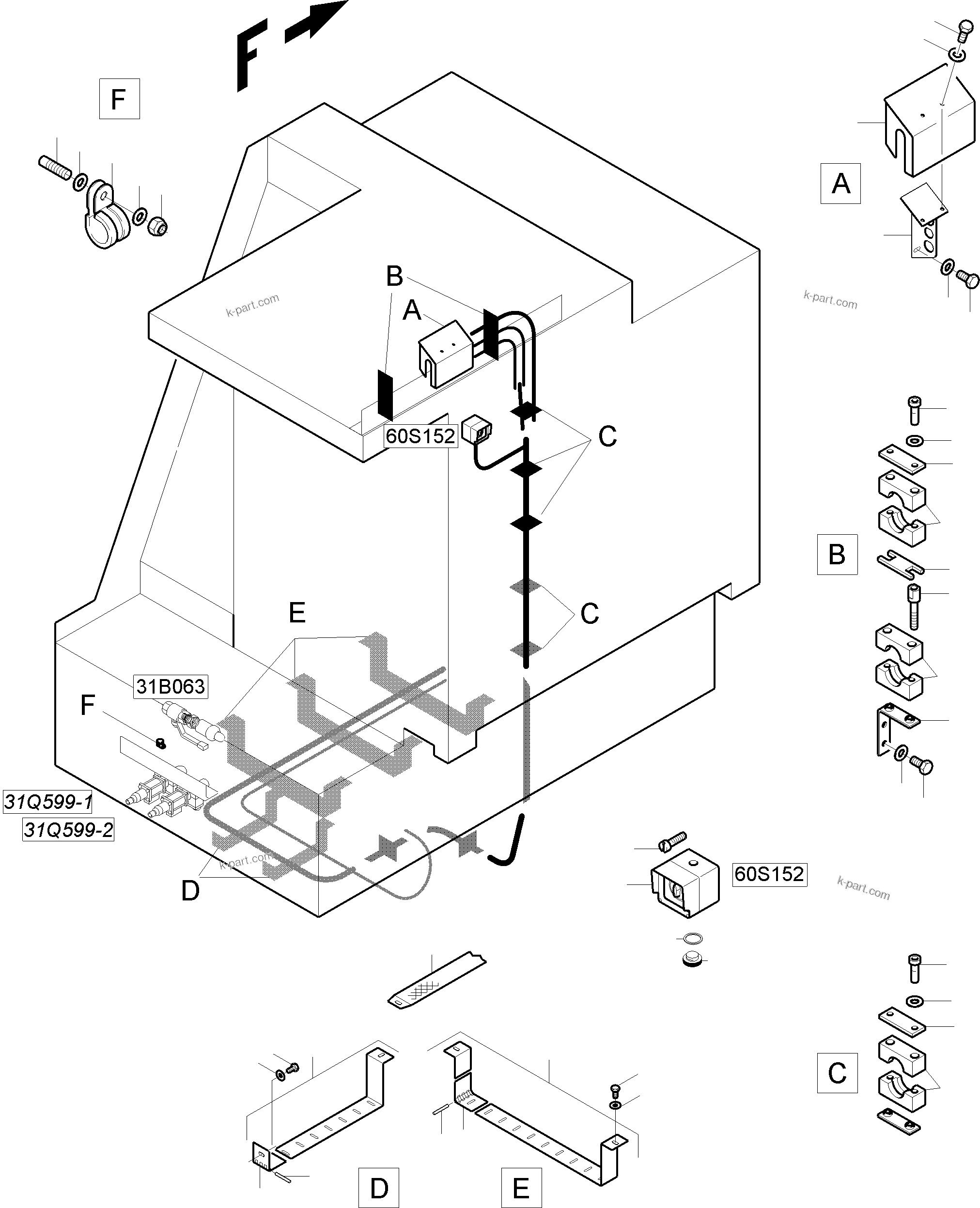 Komatsu parts book diagram for PC5500-6 S/N 15182: FUEL TANK - ELECTRIC