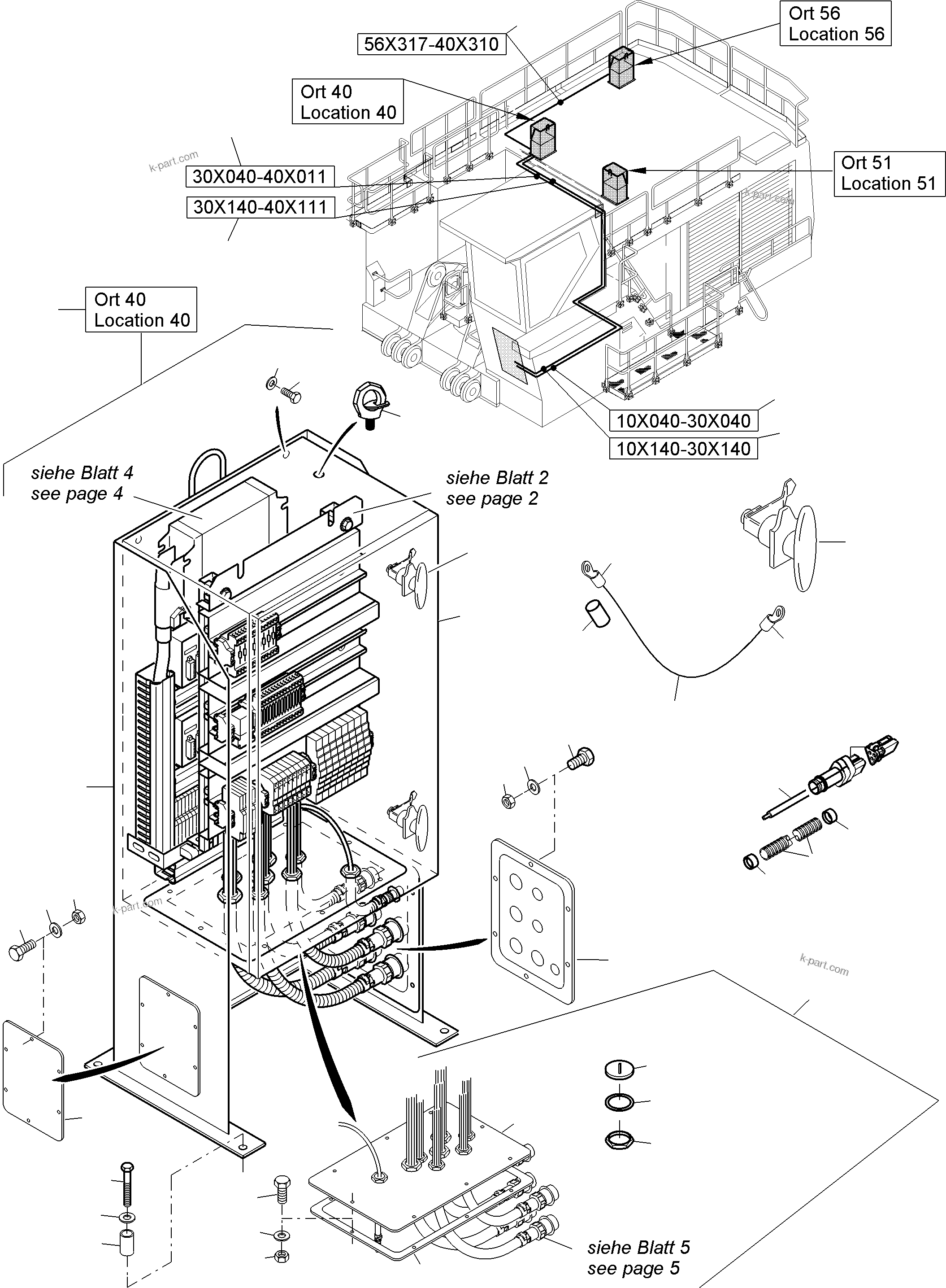 Komatsu parts book diagram for PC5500-6 S/N 15182: SWITCH CABINET ORT 40