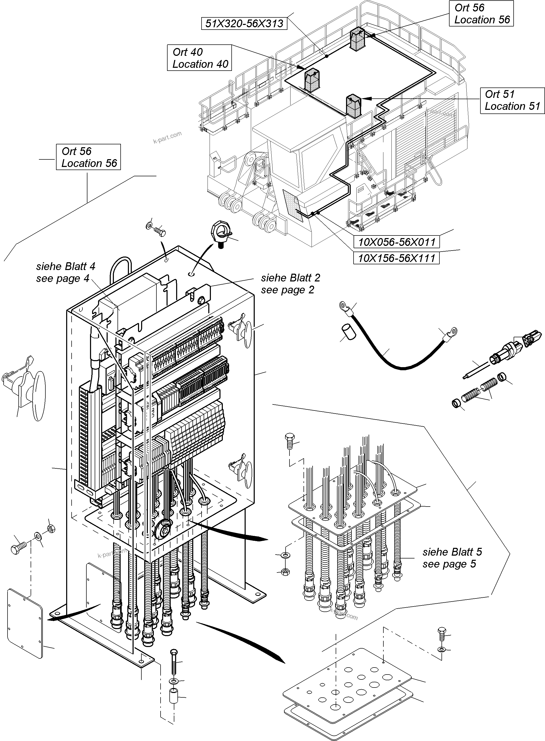 Komatsu parts book diagram for PC5500-6 S/N 15182: SWITCH CABINET LOCATION 56