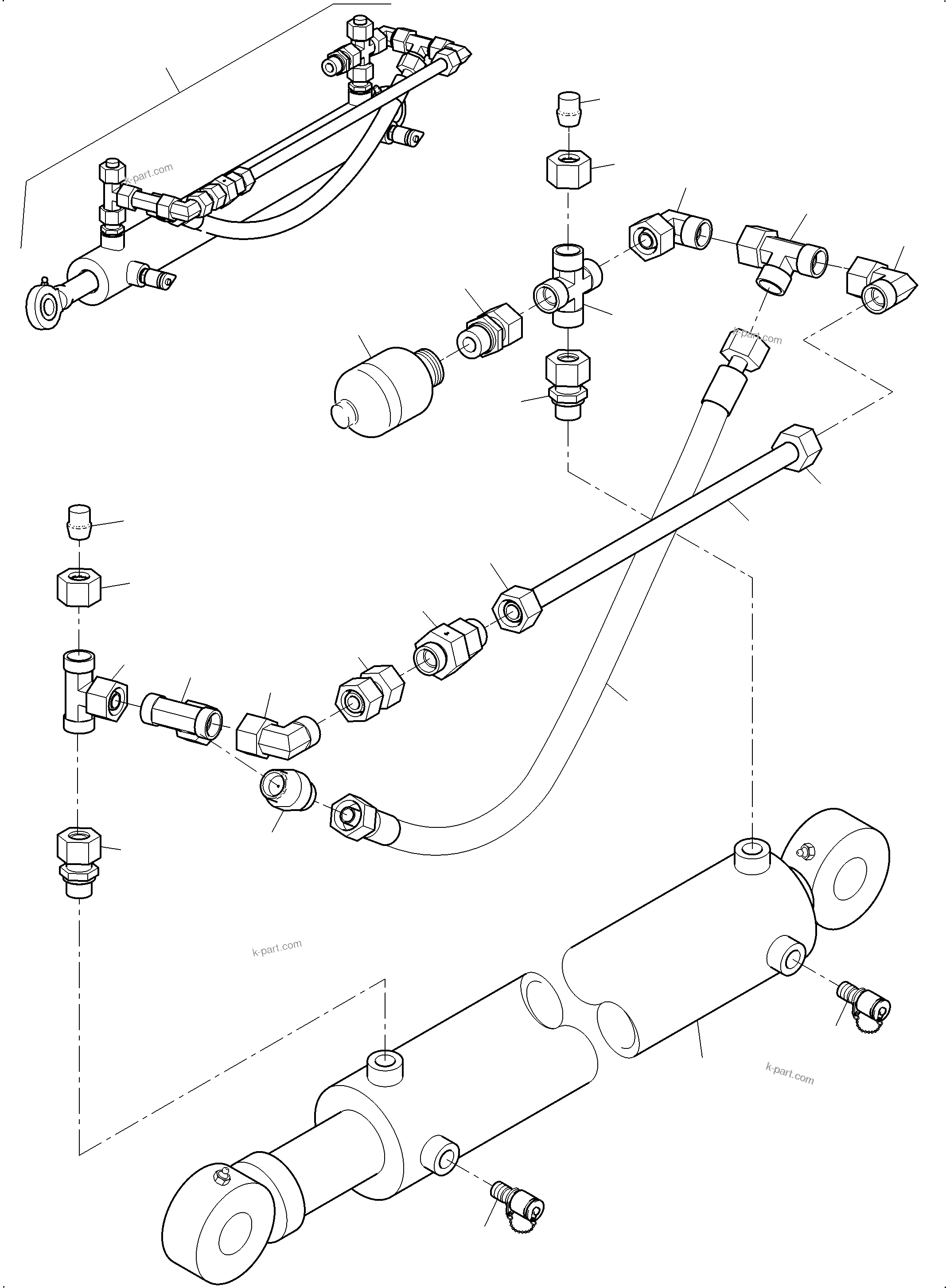 Komatsu parts book diagram for PC5500-6 S/N 15182: HYDR. CYLINDER WITH ACCUMULATOR