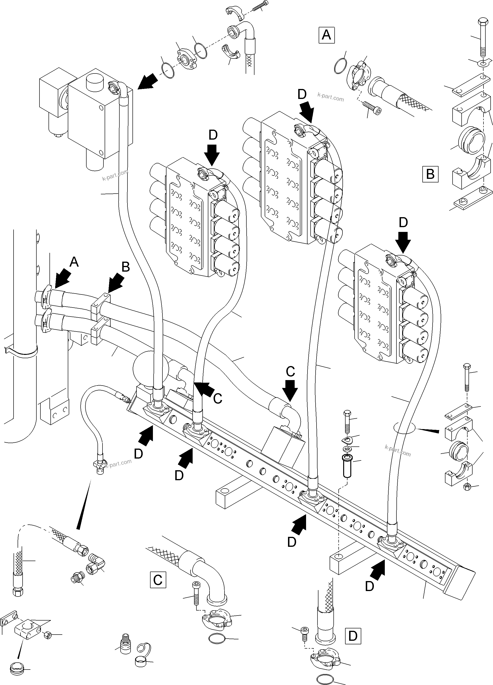Komatsu parts book diagram for PC5500-6 S/N 15182: RETURN LINES, CONTROLBLOCKS