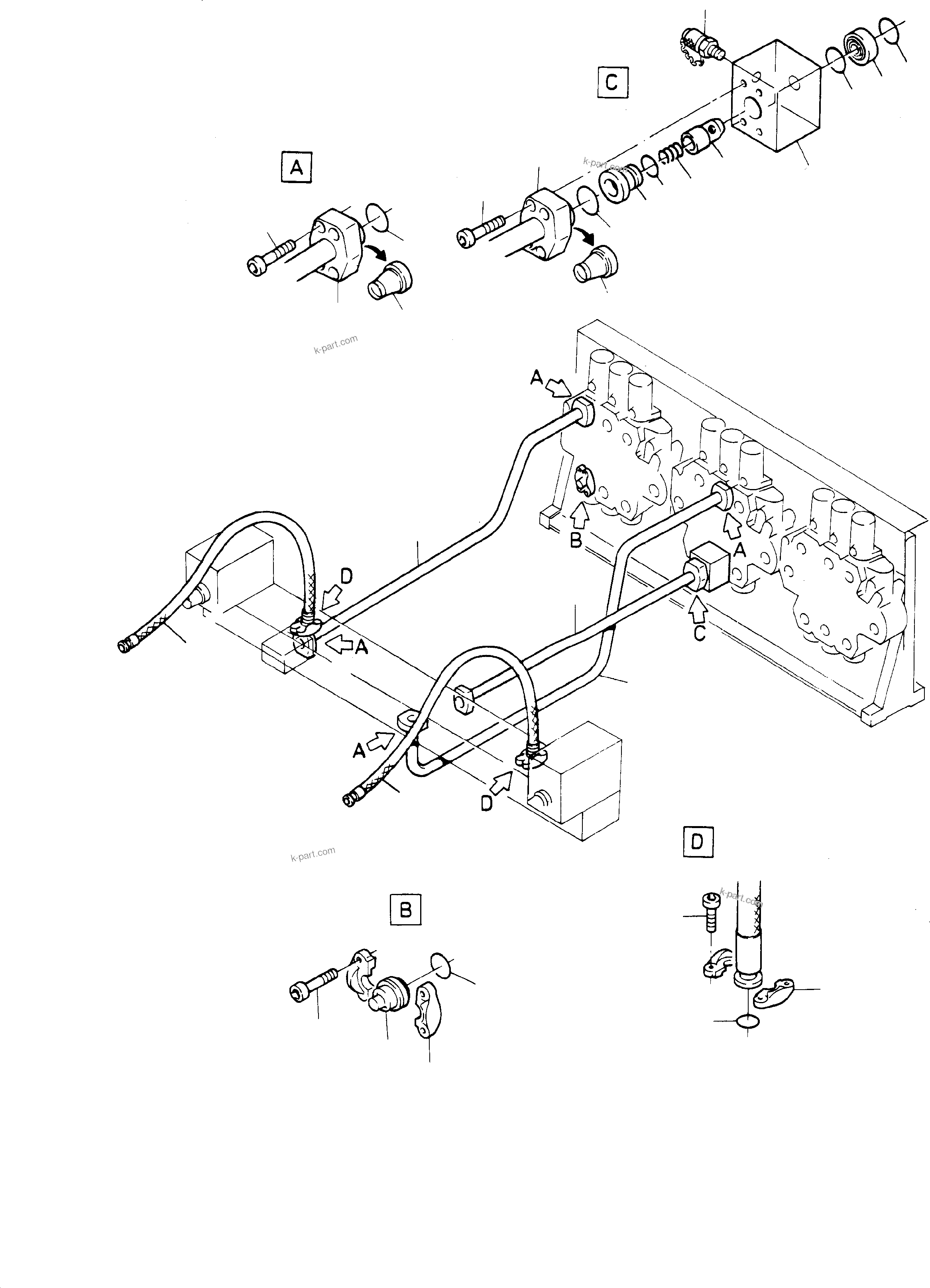Komatsu parts book diagram for H65 26051: LINES, BACKHOE CONTROL