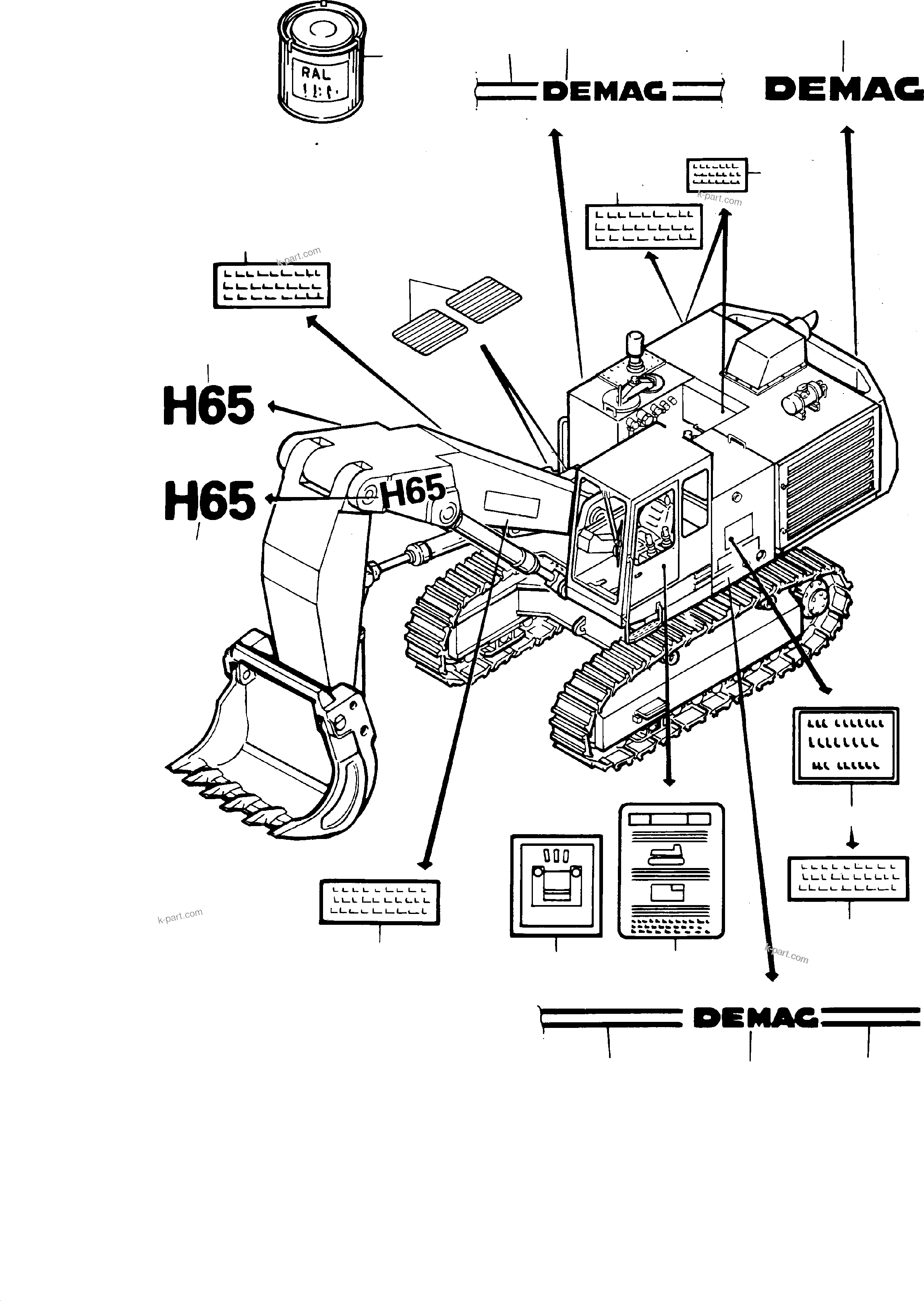 Komatsu parts book diagram for H65 26051: PAINTING/DECALS/STOP PADS