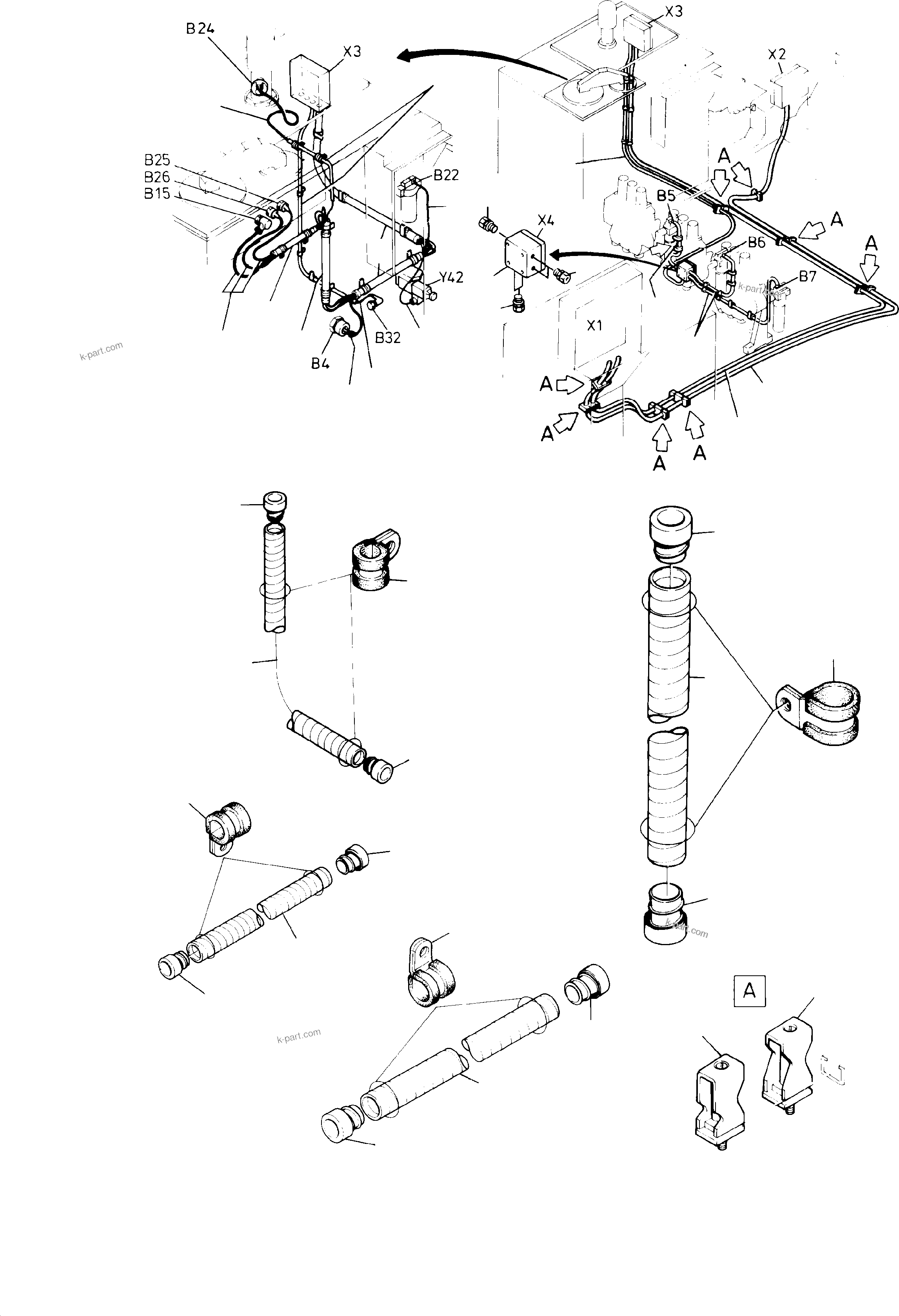 Komatsu parts book diagram for H65 26051: WIRE LAYOUT - OIL TANK - CONTROL BLOCKS