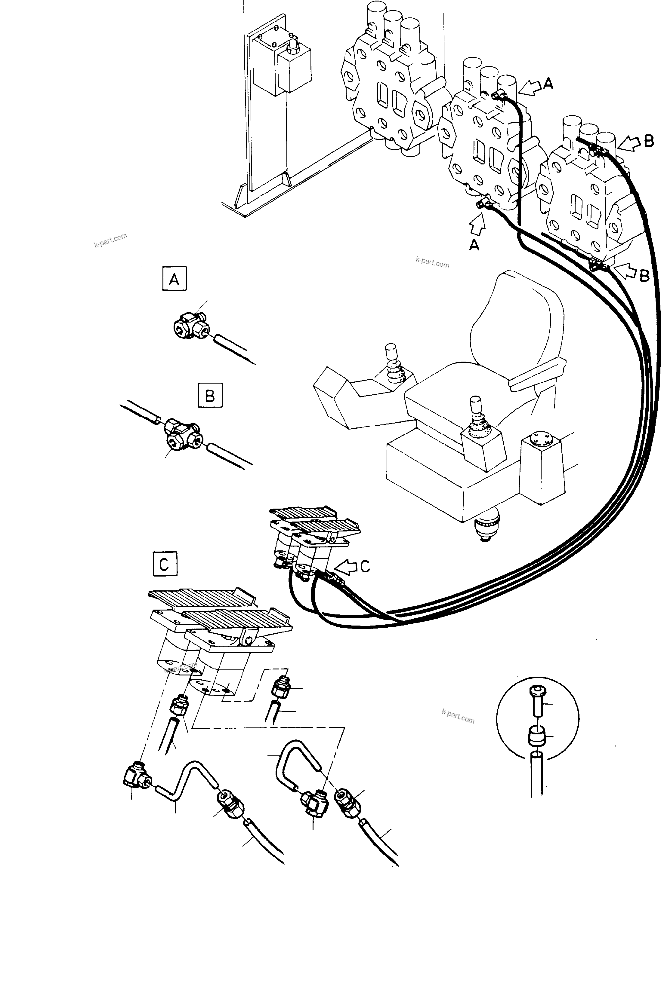 Komatsu parts book diagram for H65 26051: CONTROL LINES - PILOTOIL UNIT, L.H. LOWER