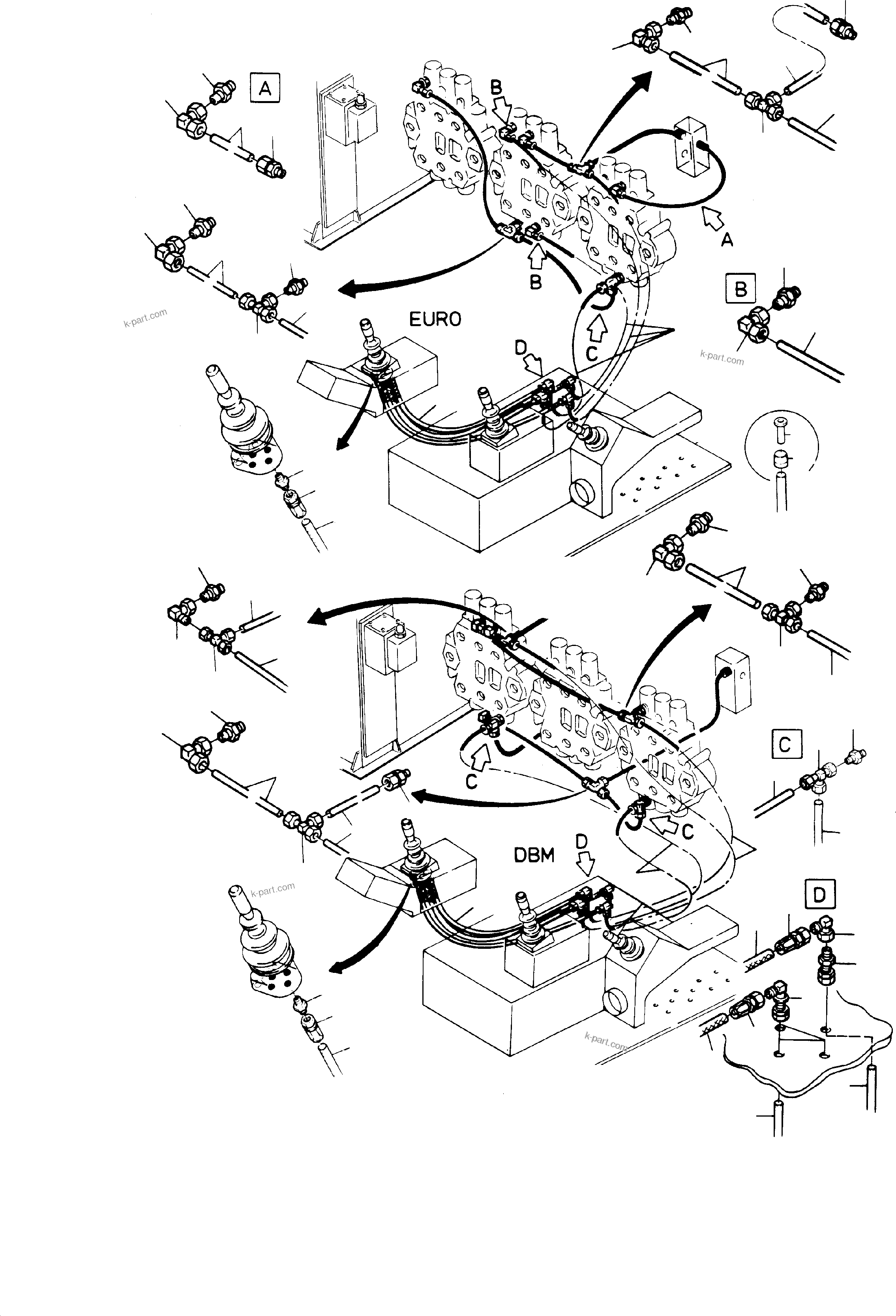 Komatsu parts book diagram for H65 26051: CONTROL LINES - PILOTOIL UNIT, R.H.