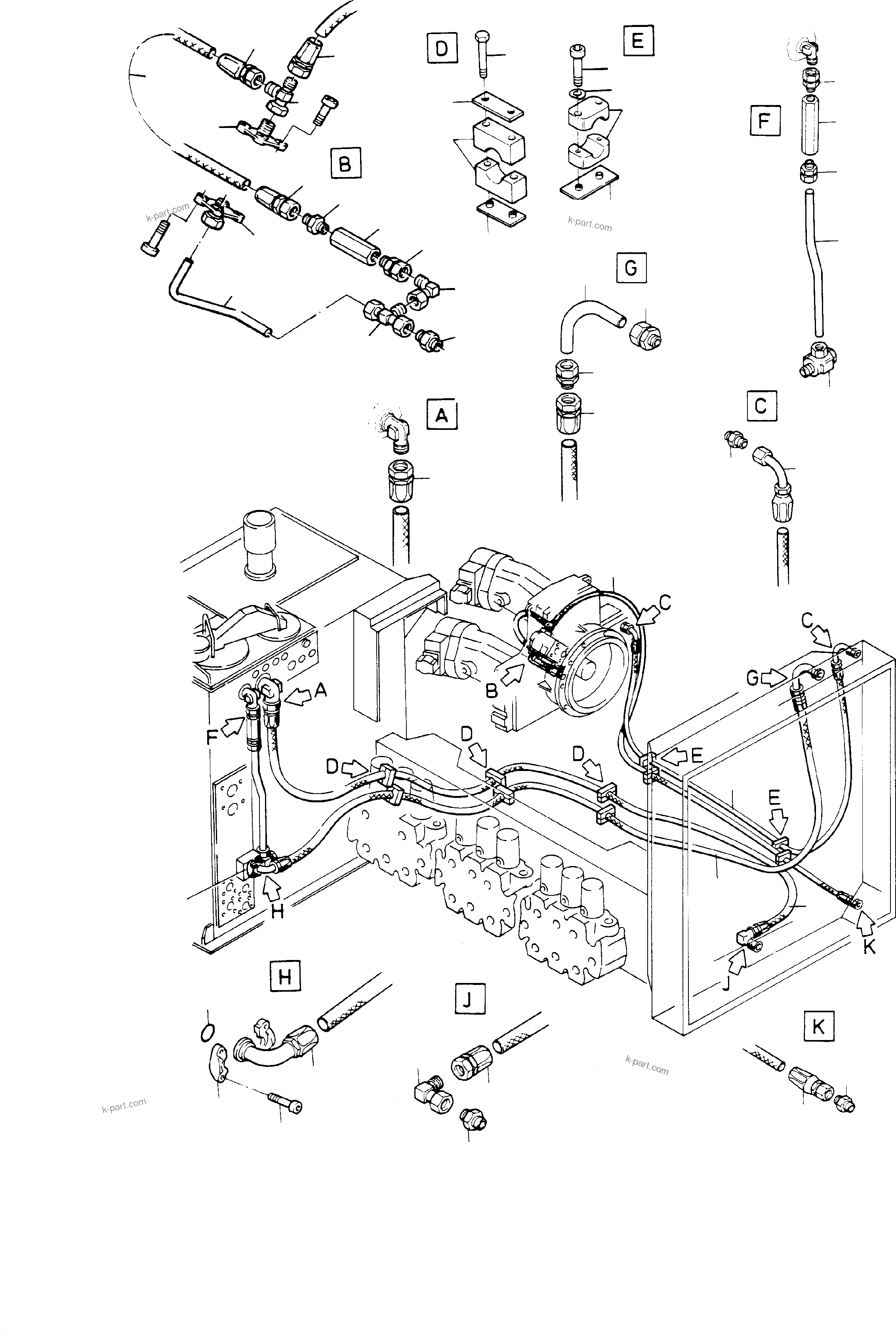Komatsu parts book diagram for H65 26051: LINES - HYDR. OIL COOLER