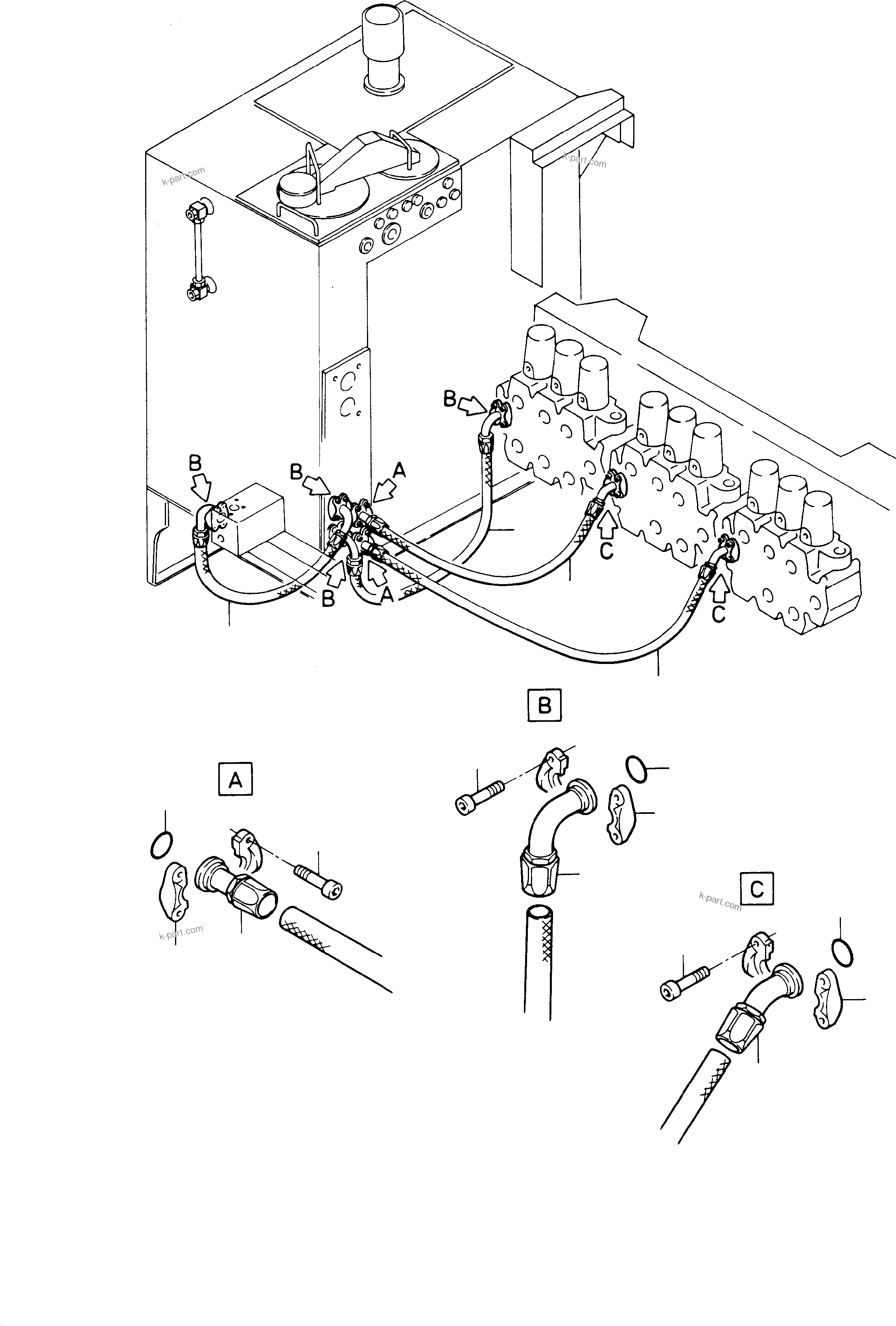 Komatsu parts book diagram for H65 26051: LINES - CONTROL BLOCKS- OIL TANK