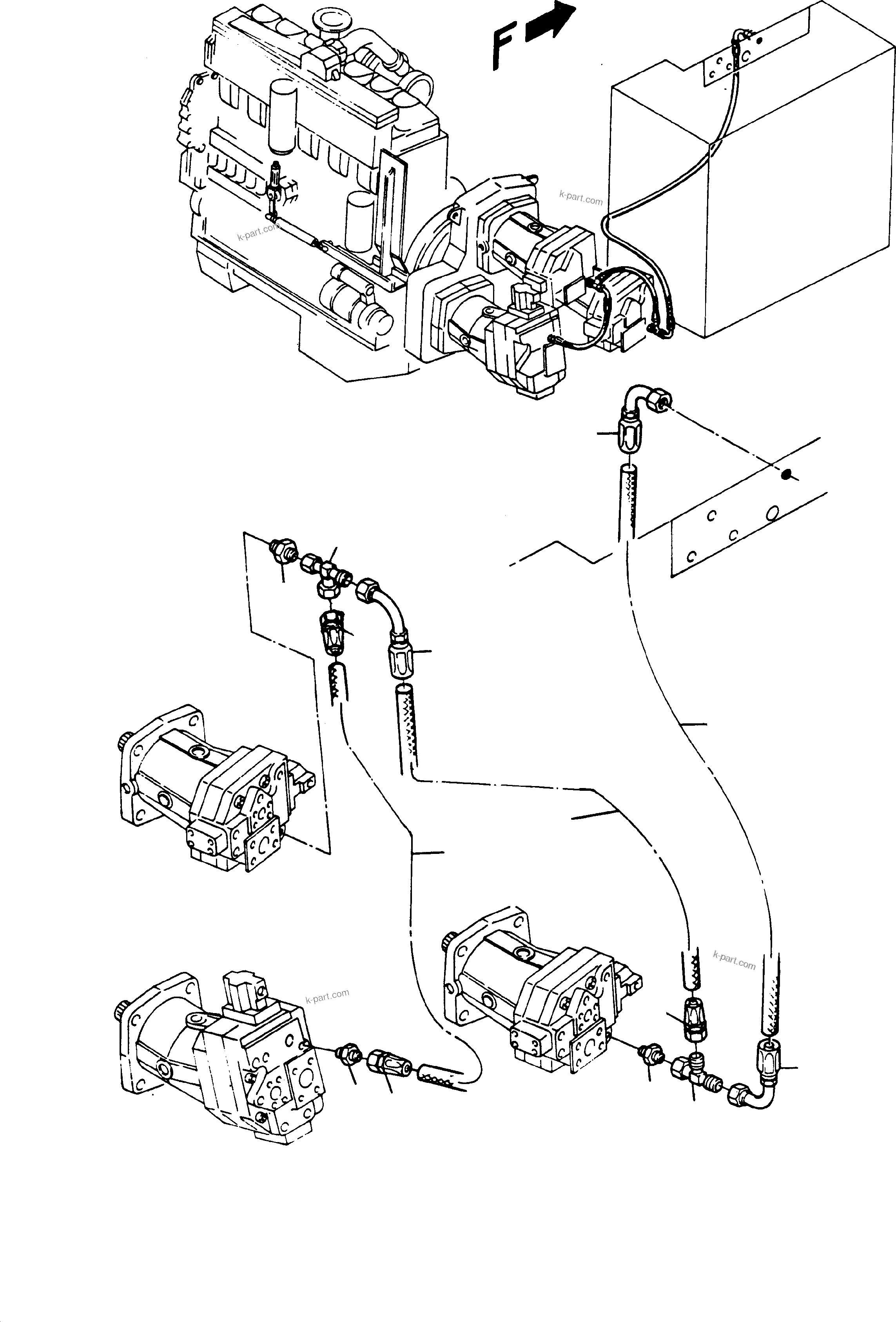 Komatsu parts book diagram for H65 26051: RETURN LINES - PUMPS - OIL TANK
