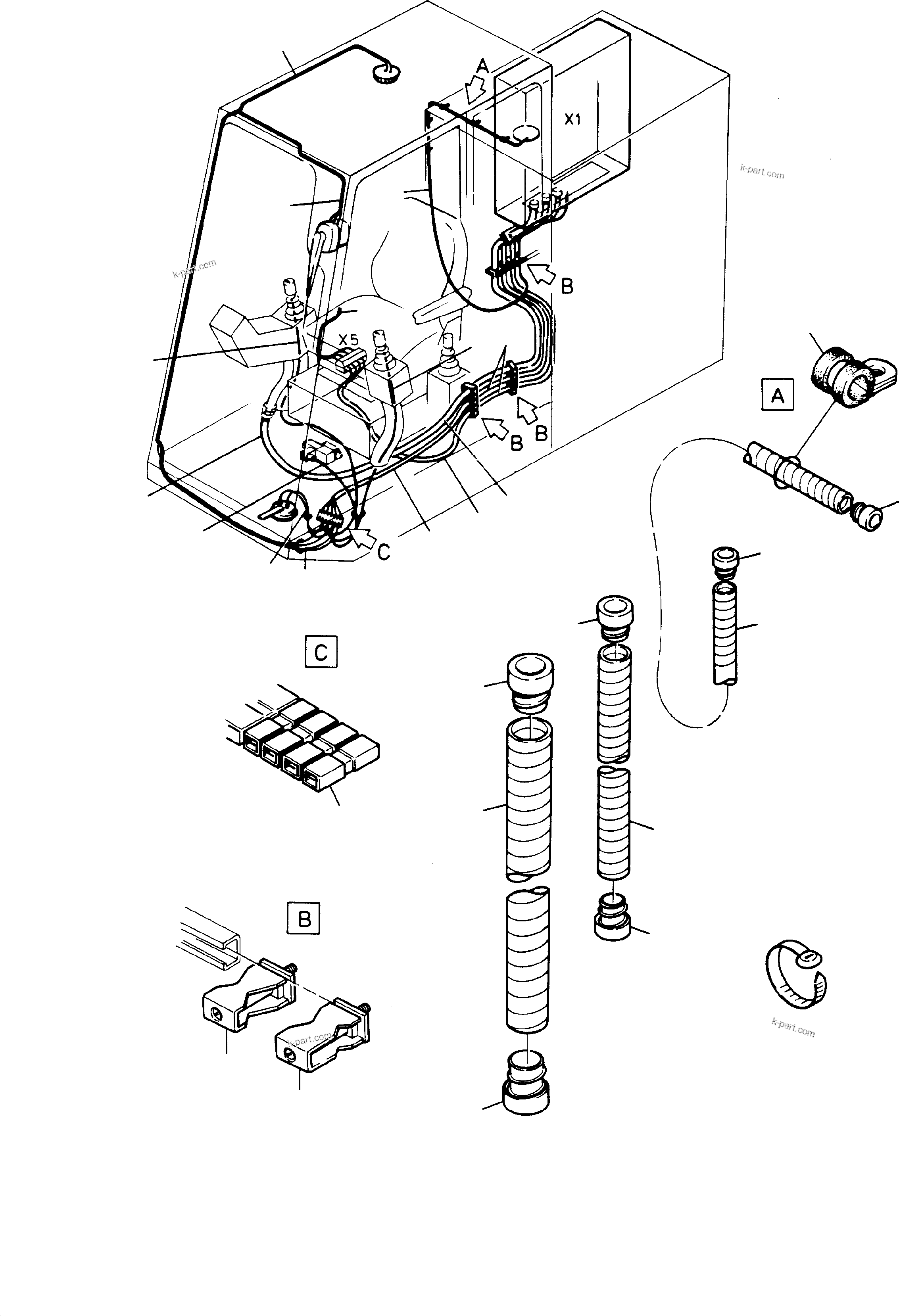Komatsu parts book diagram for H65 26051: WIRE LAYOUT - CAB
