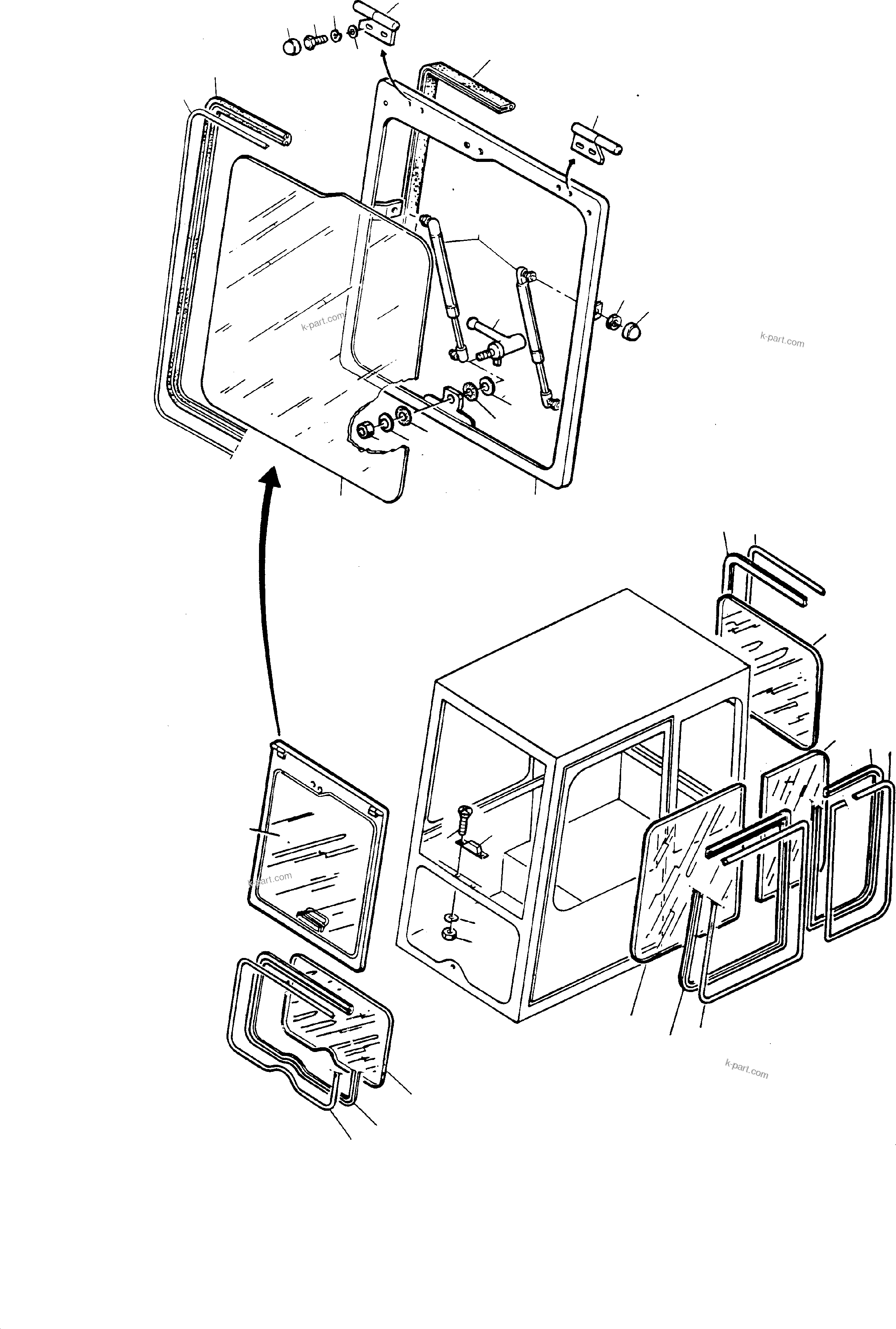 Komatsu parts book diagram for H65 26051: GLAZING WITH TRAP SHIELD