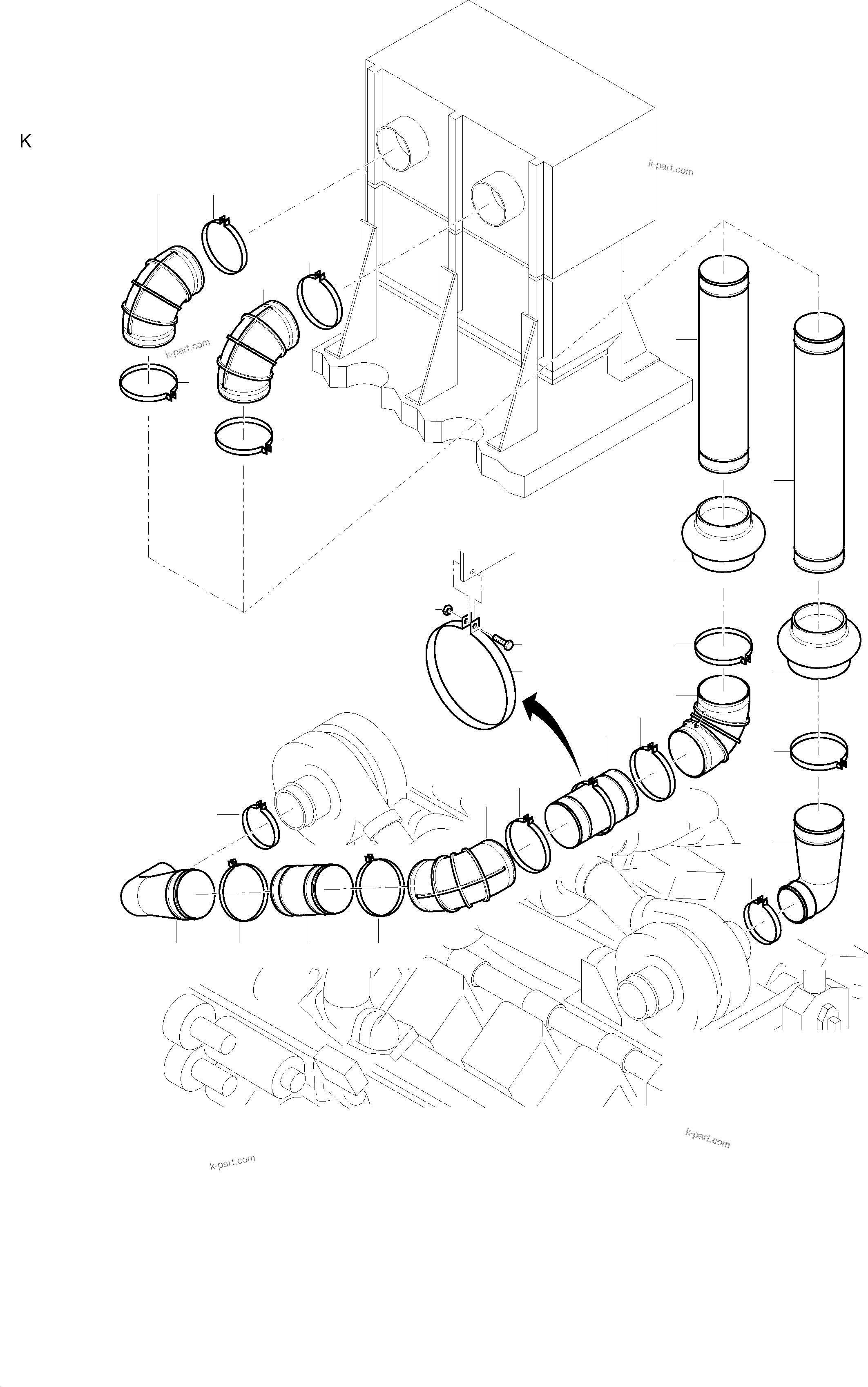 Komatsu parts book diagram for PC3000-6 S/N 46151: AIR INTAKE LINES
