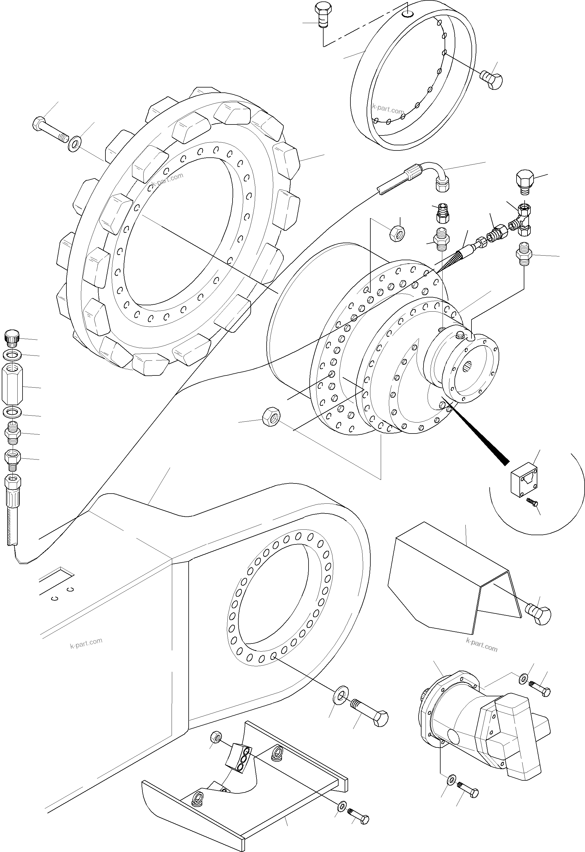 Komatsu parts book diagram for PC3000-6 S/N 46151: TRACK GROUP - DRIVE SPROCKET SIDE