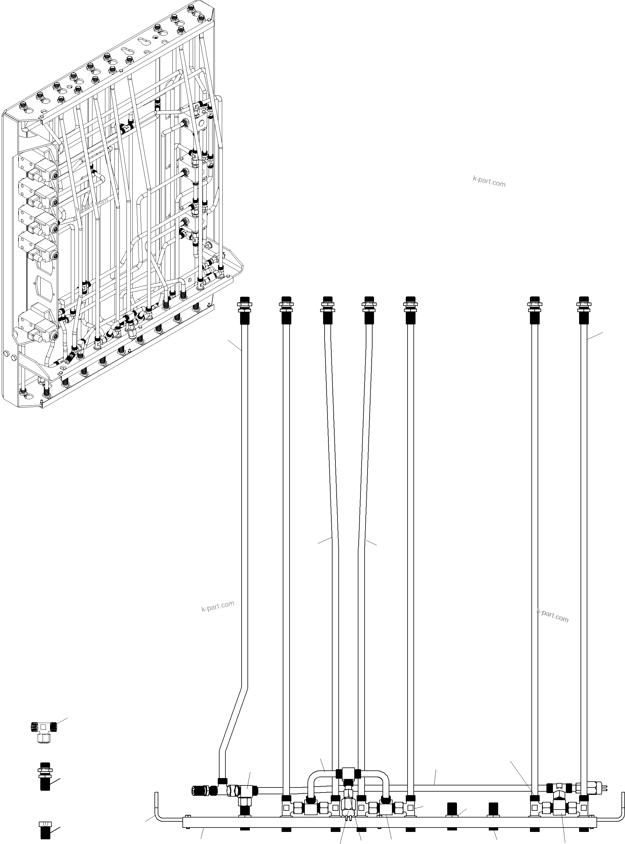 Komatsu parts book diagram for PC3000-6 S/N 46151: PIPES - PILOT CONTROL PLATE (BE)