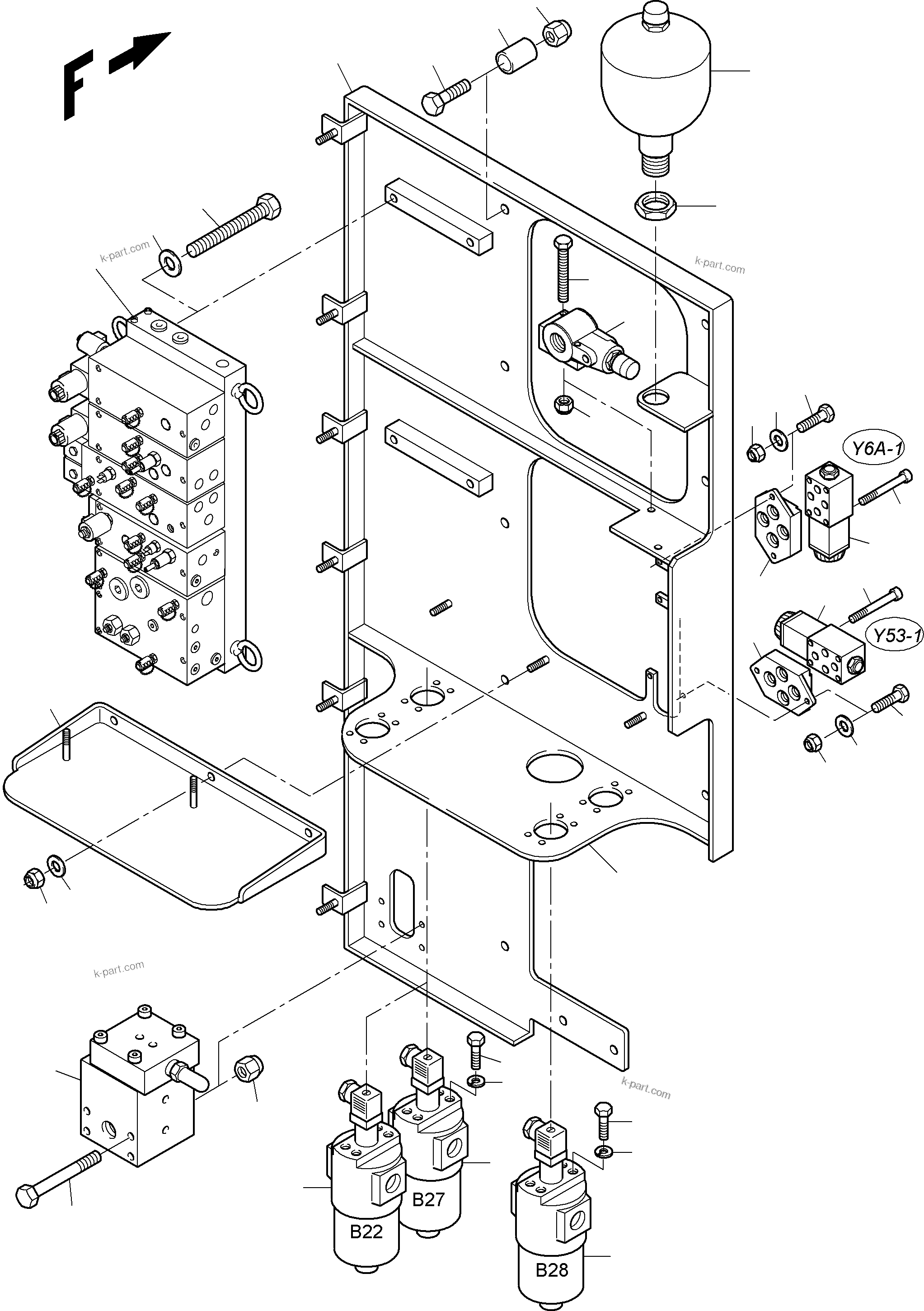 Komatsu parts book diagram for PC3000-6 S/N 46151: CONTROL- AND FILTER PLATE